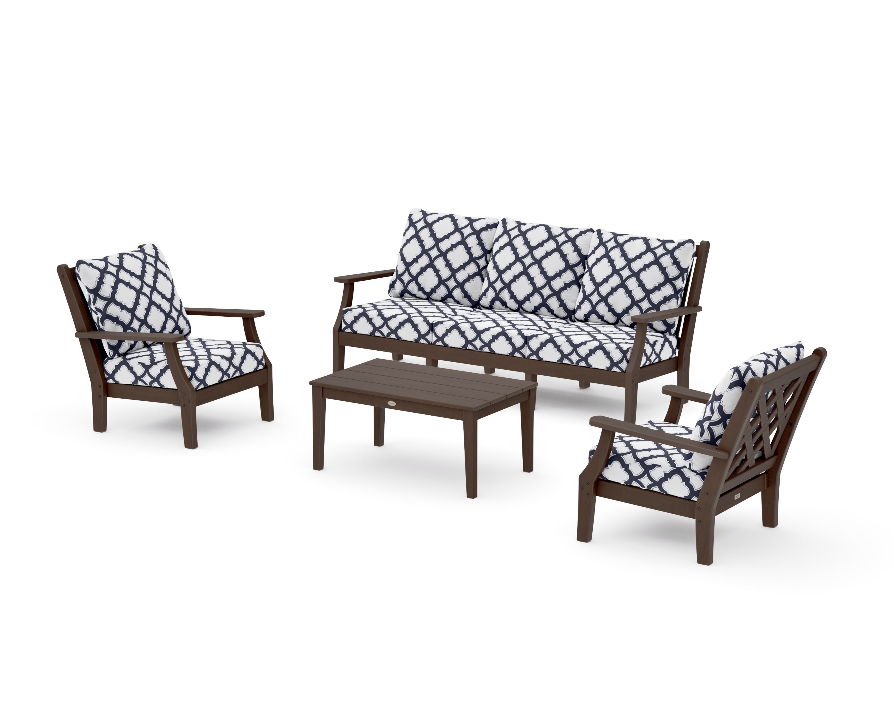 Wovendale 4-Piece Deep Seating Set with Sofa in Kona / Trellis Navy