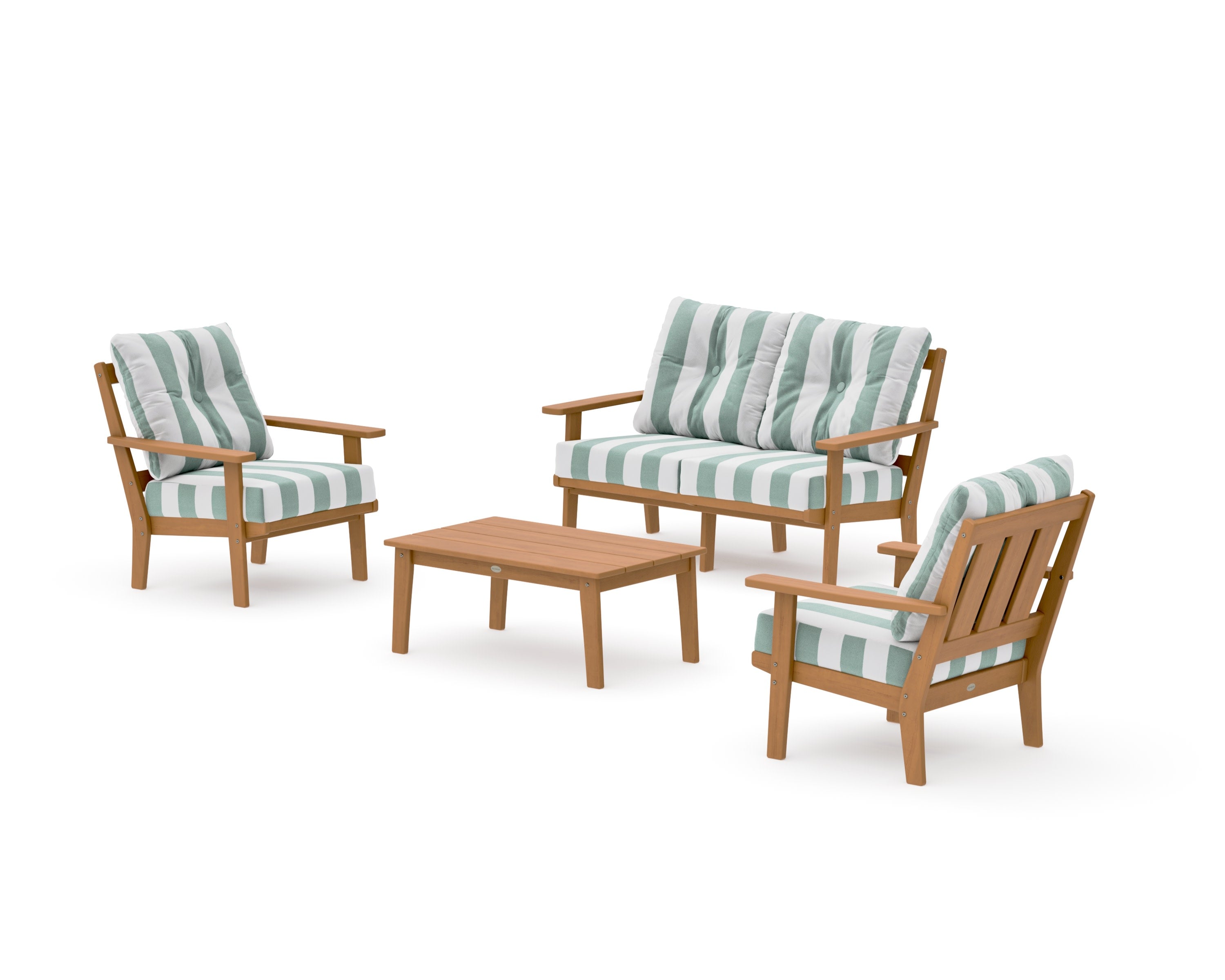 Oxford 4-Piece Deep Seating Set with Loveseat in Natural / Cabana Stripe Glacier Spa