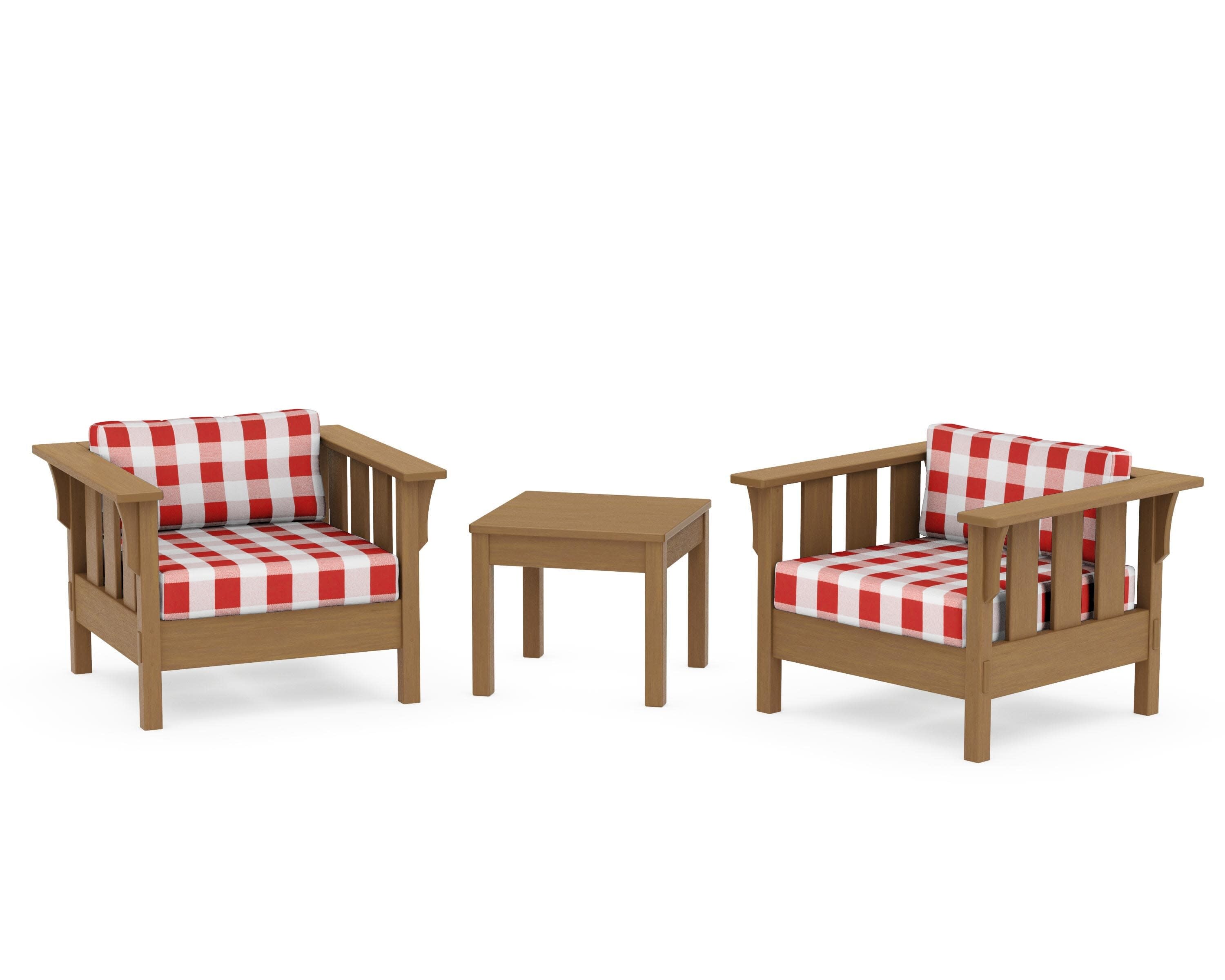Acadia 3-Piece Deep Seating Set in Natural / Buffalo Plaid Crimson