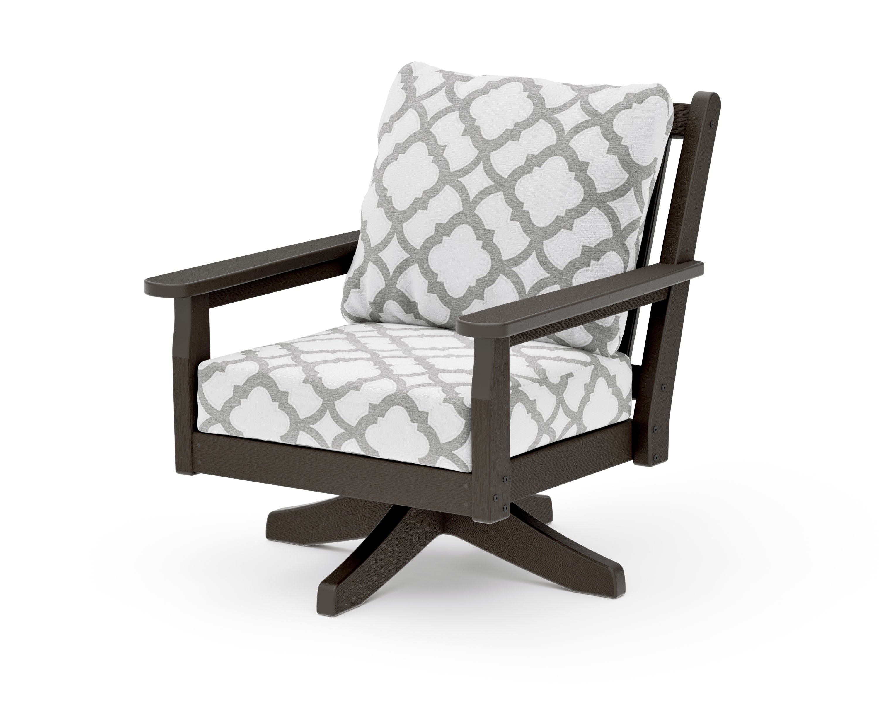 Chippendale Deep Seating Swivel Chair in Vintage Coffee / Trellis Grey Mist