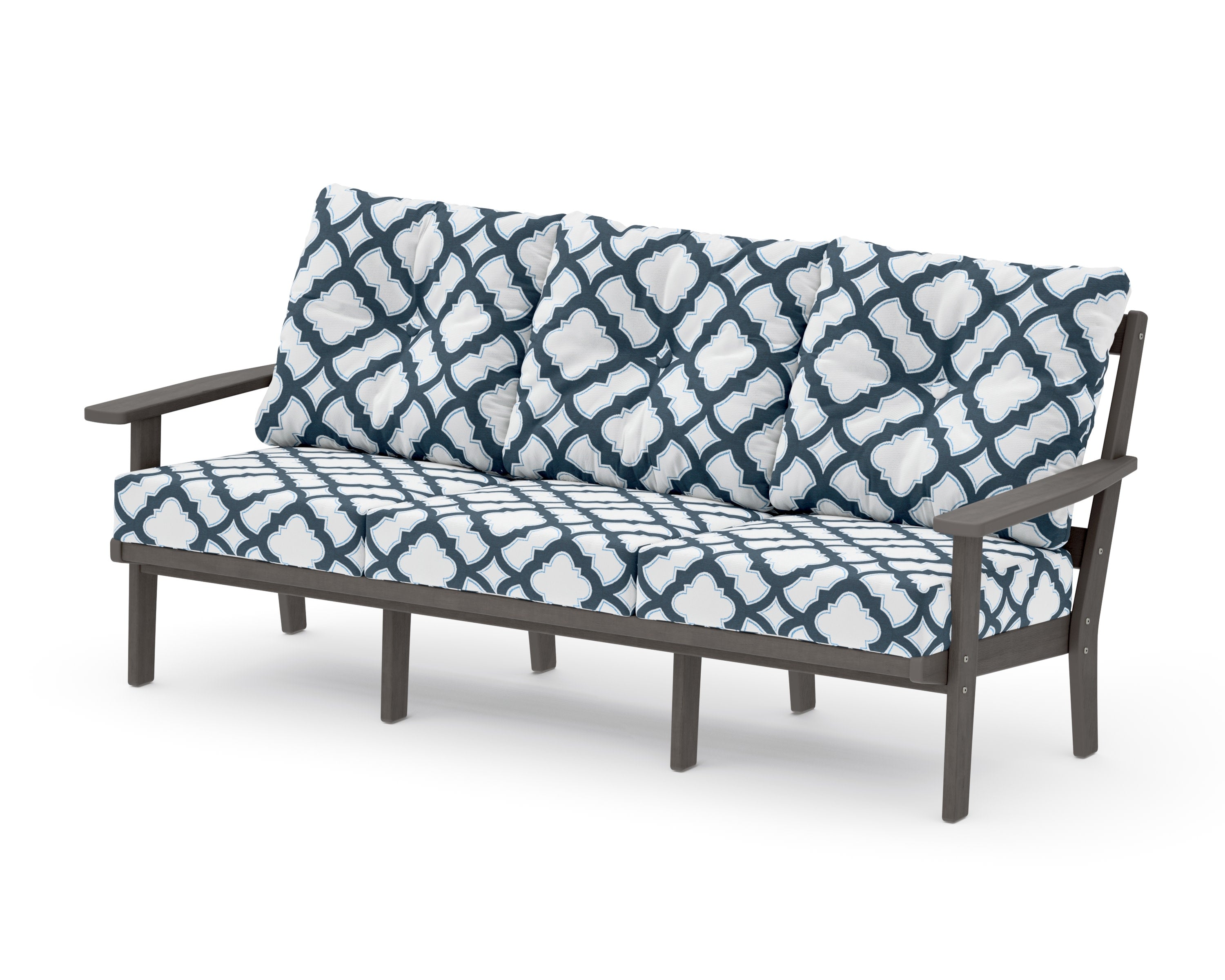 Oxford Deep Seating Sofa in Driftwood / Trellis Marine Indigo