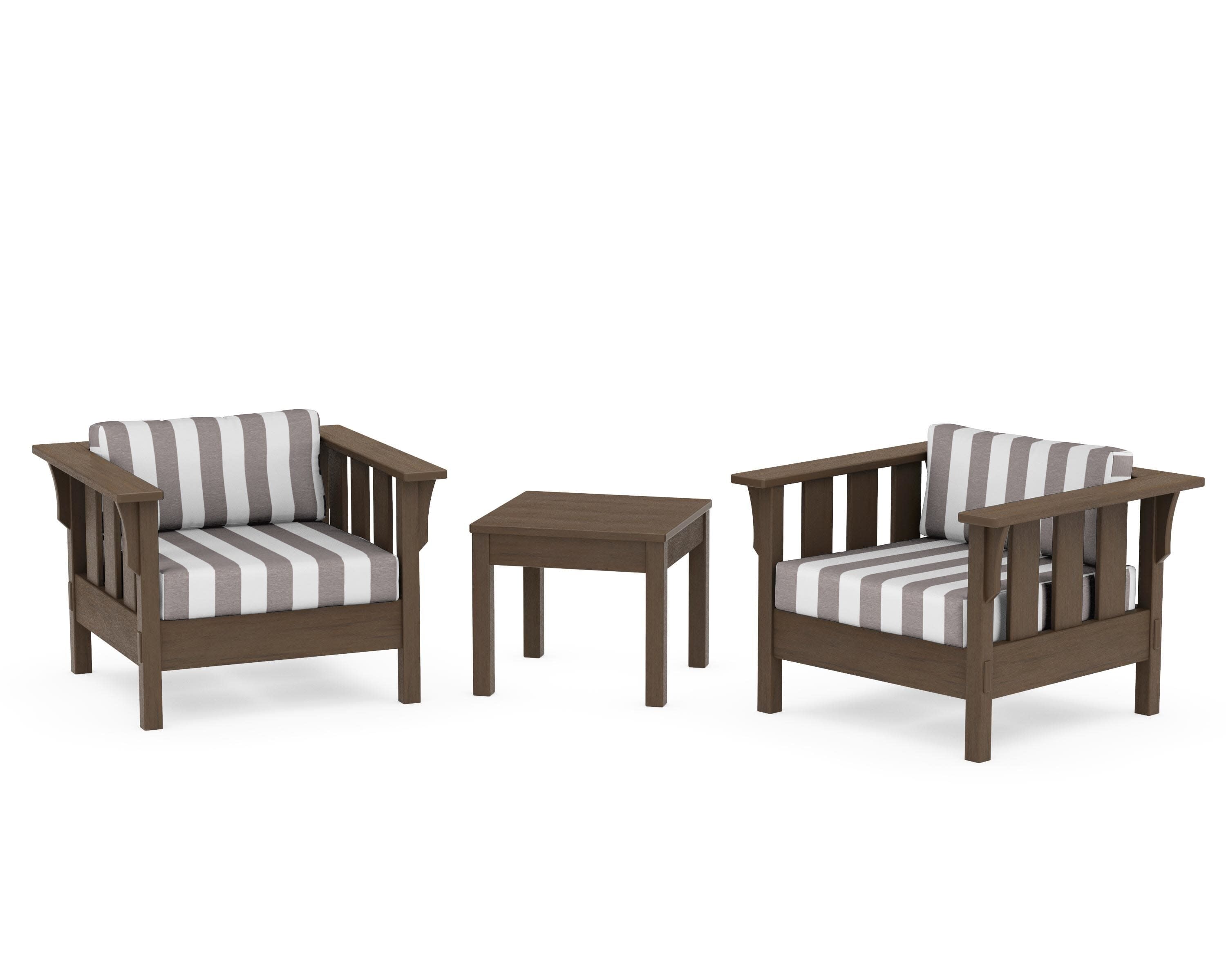 Acadia 3-Piece Deep Seating Set in Kona / Cabana Stripe Grey Mist