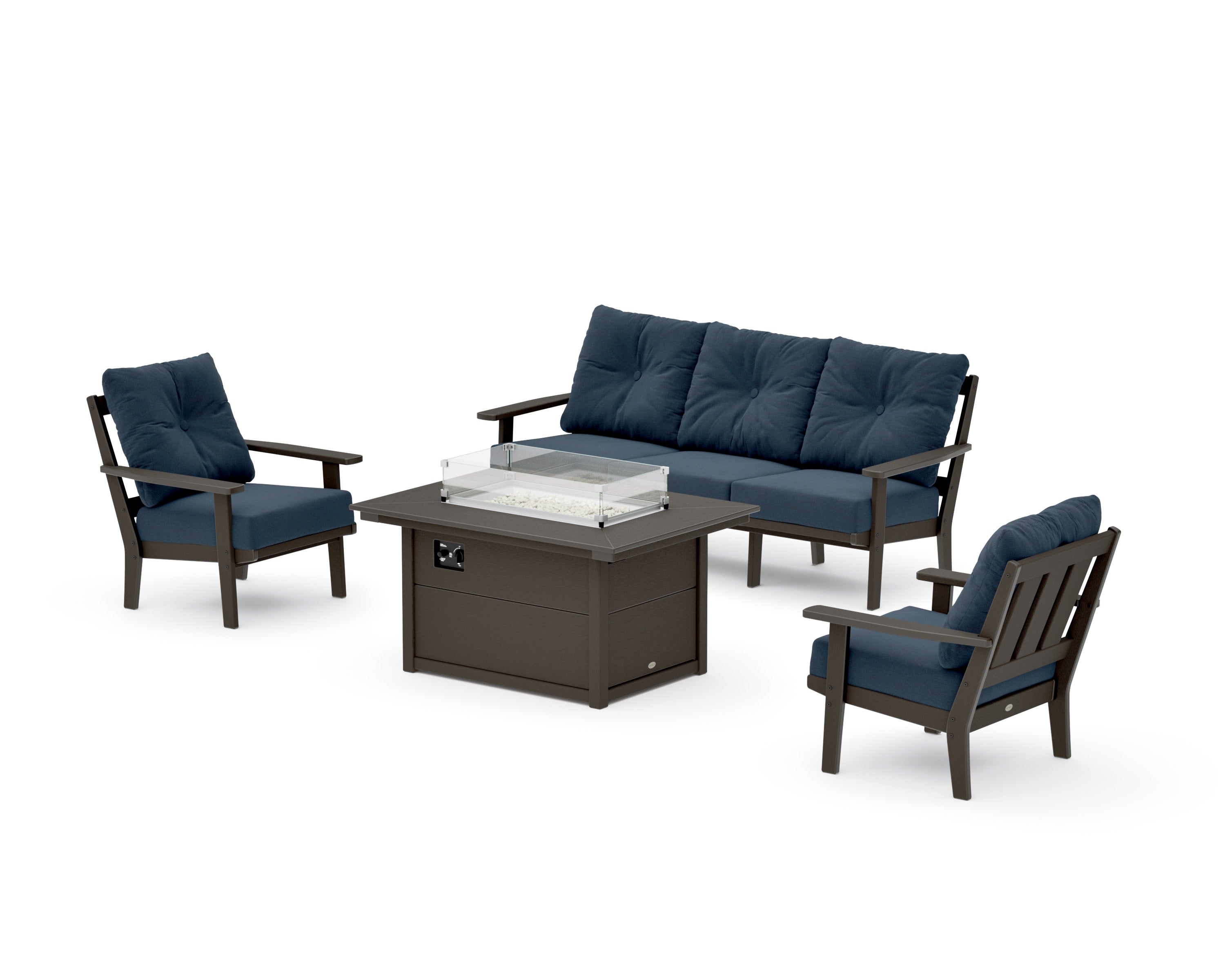 Oxford Deep Seating Fire Pit Table Set in Vintage Coffee / Marine Indigo