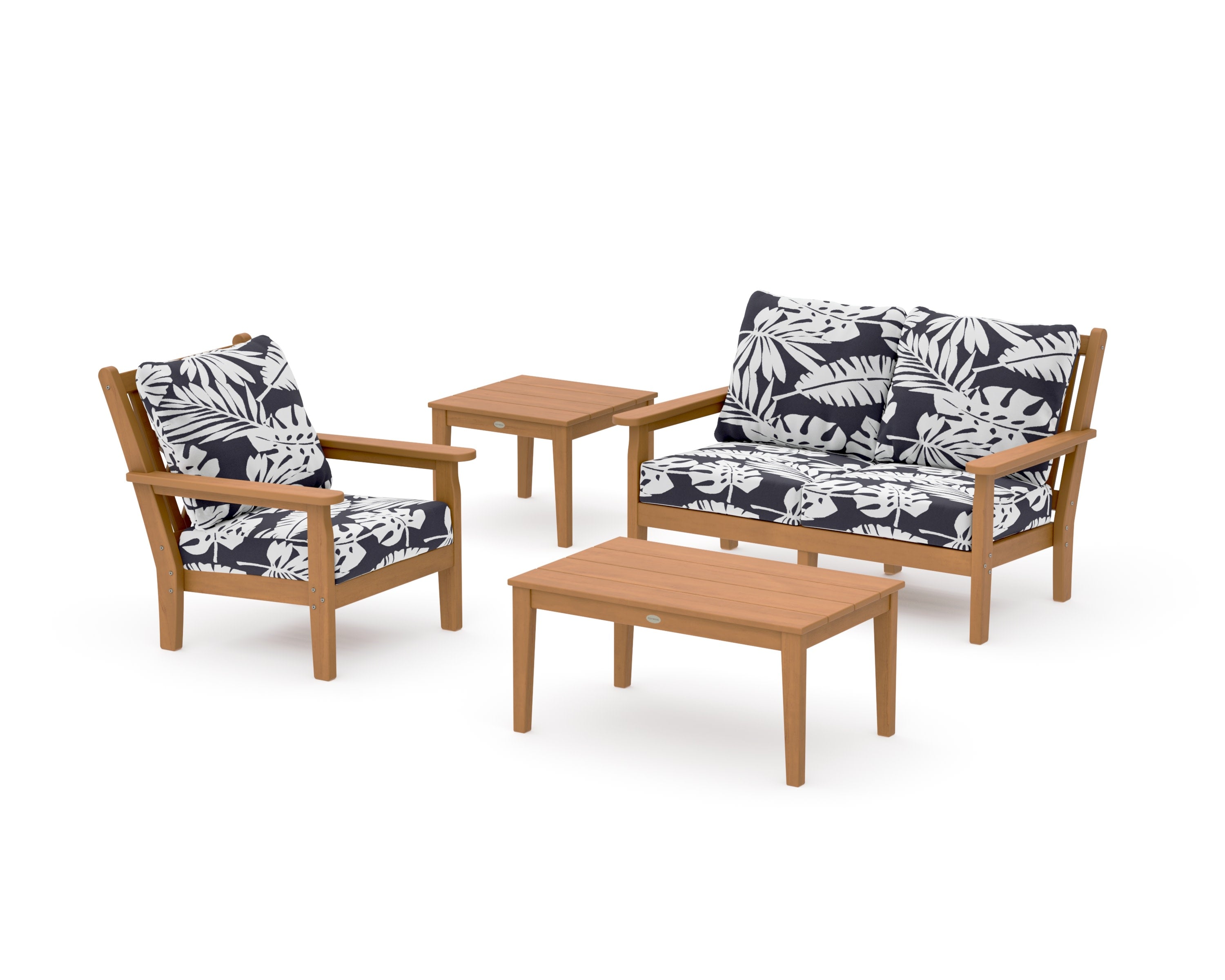 Chippendale 4-Piece Deep Seating Set in Natural / Leaf Navy