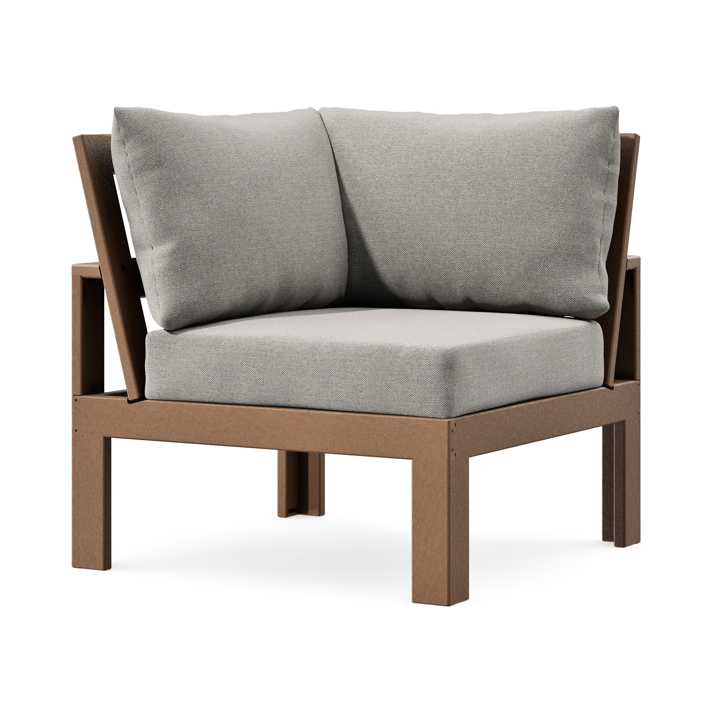 Modular Corner Chair in Teak / Weathered Tweed
