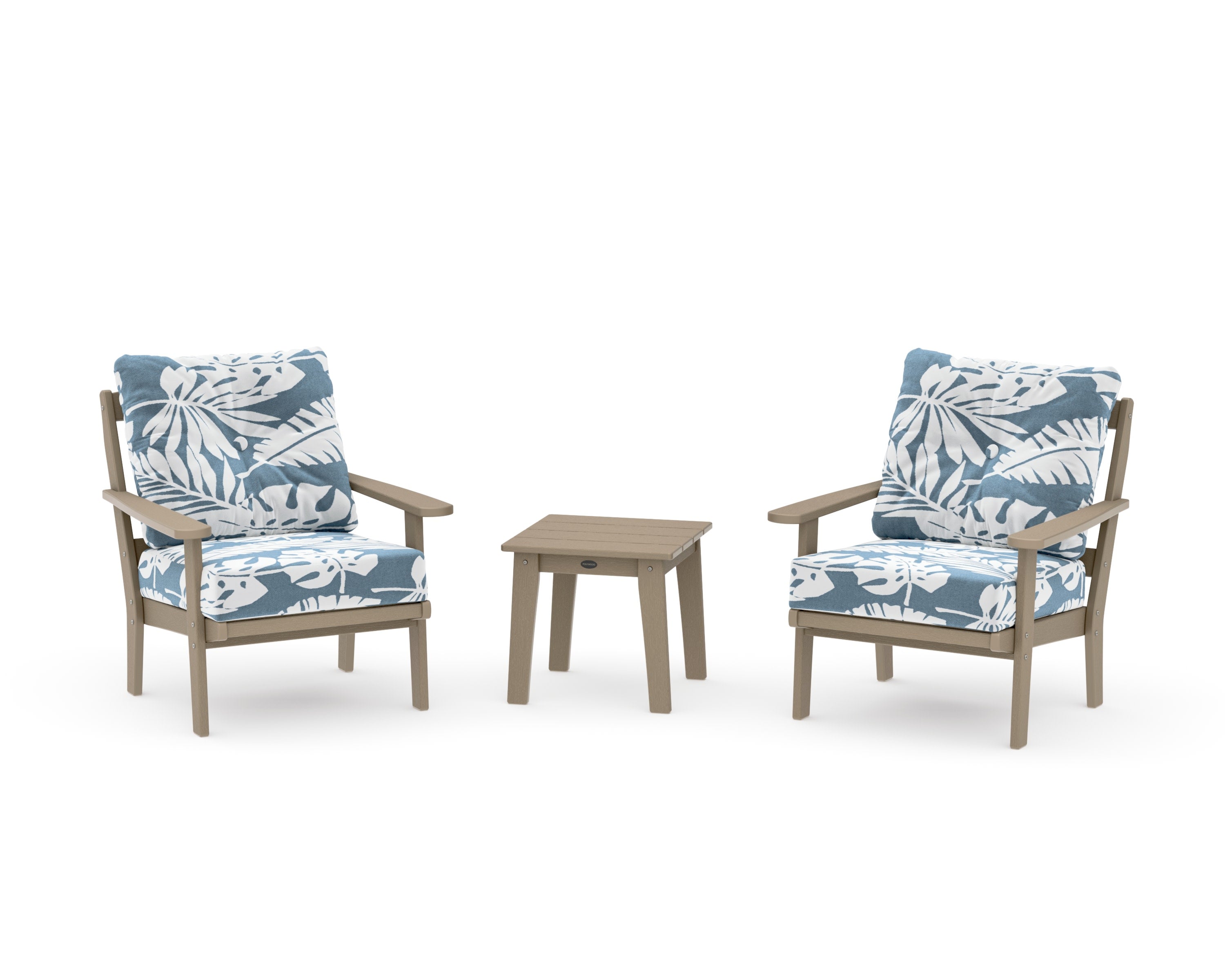 Mission 3-Piece Deep Seating Set in Vintage Sahara / Leaf Sky Blue