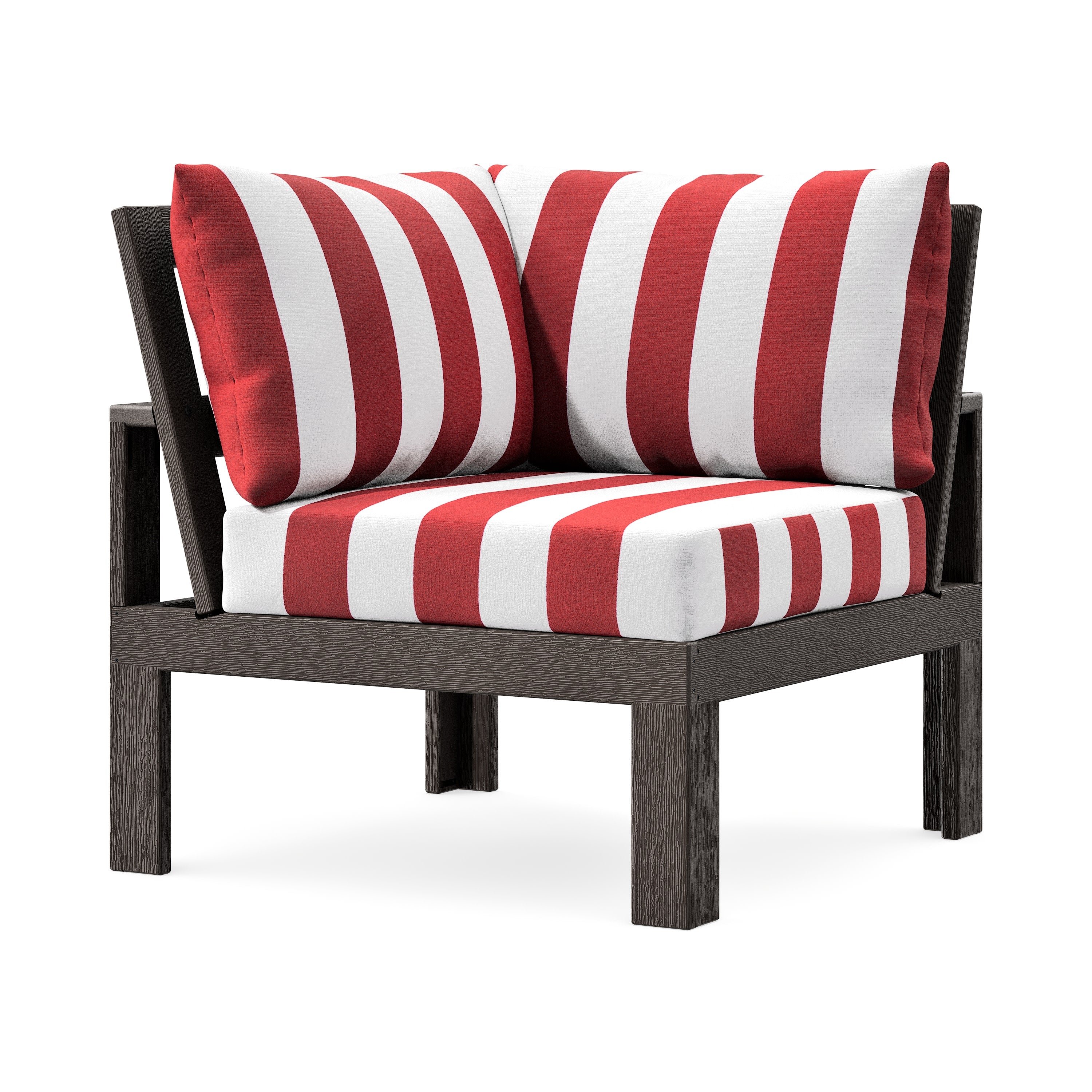 Modular Corner Chair in Vintage Coffee / Cabana Stripe Crimson