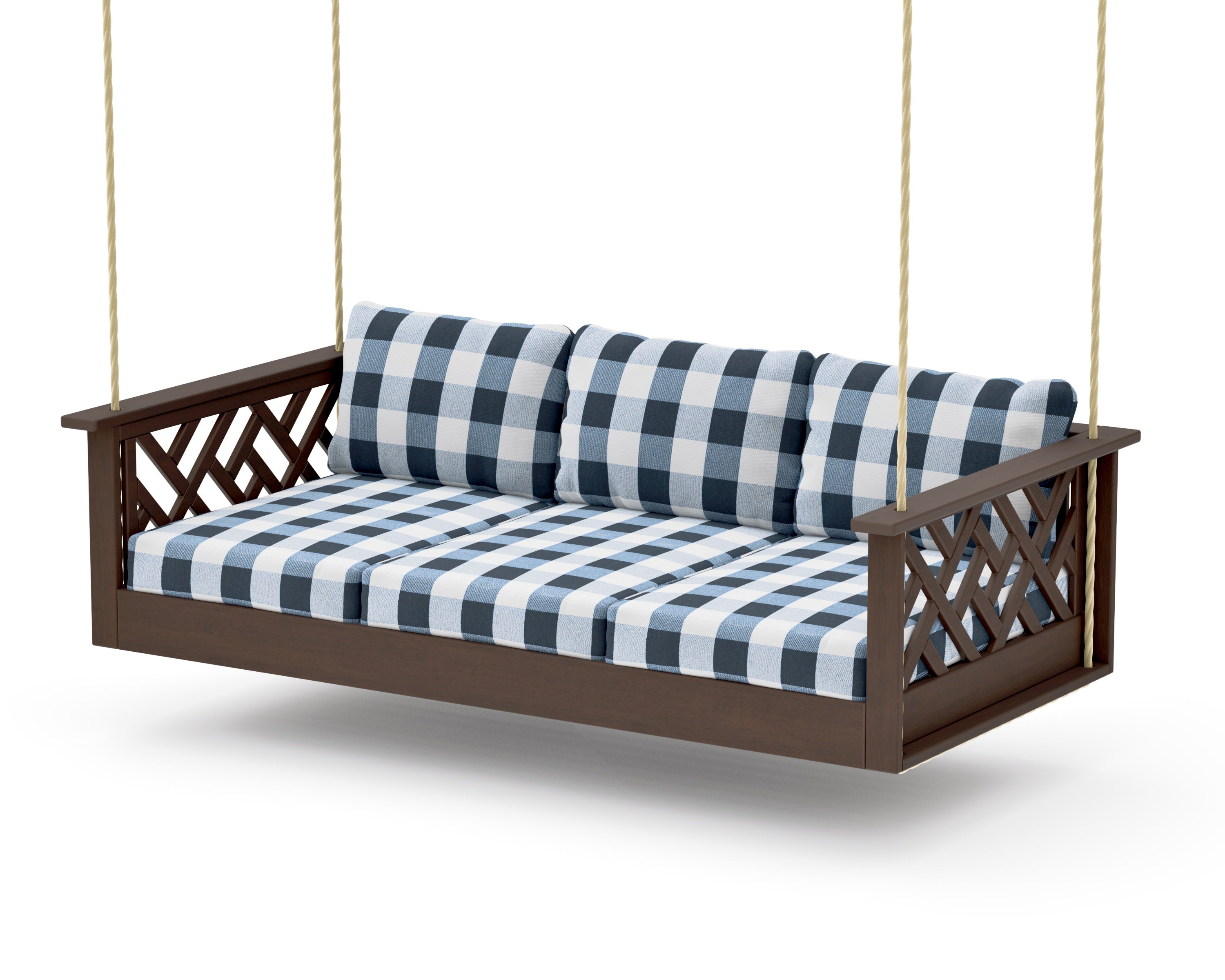 Chippendale Daybed Swing in Kona / Buffalo Plaid Marine Indigo