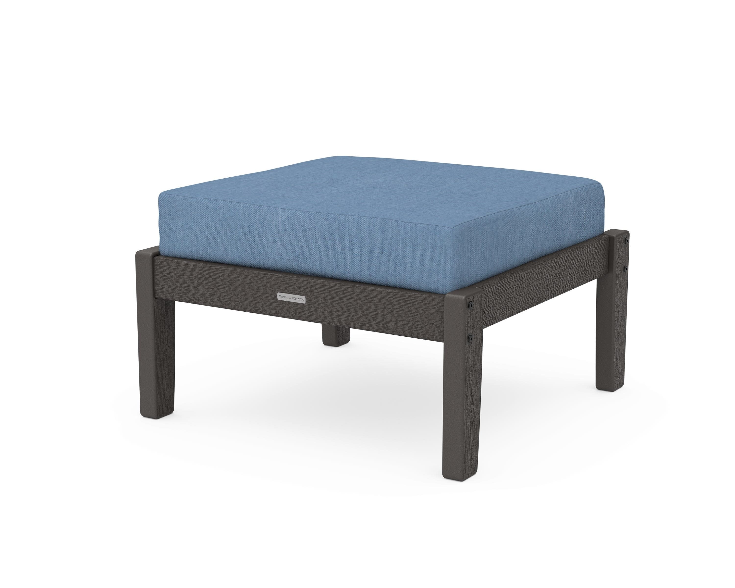 Chinoiserie Deep Seating Ottoman in Vintage Coffee / Sky Blue
