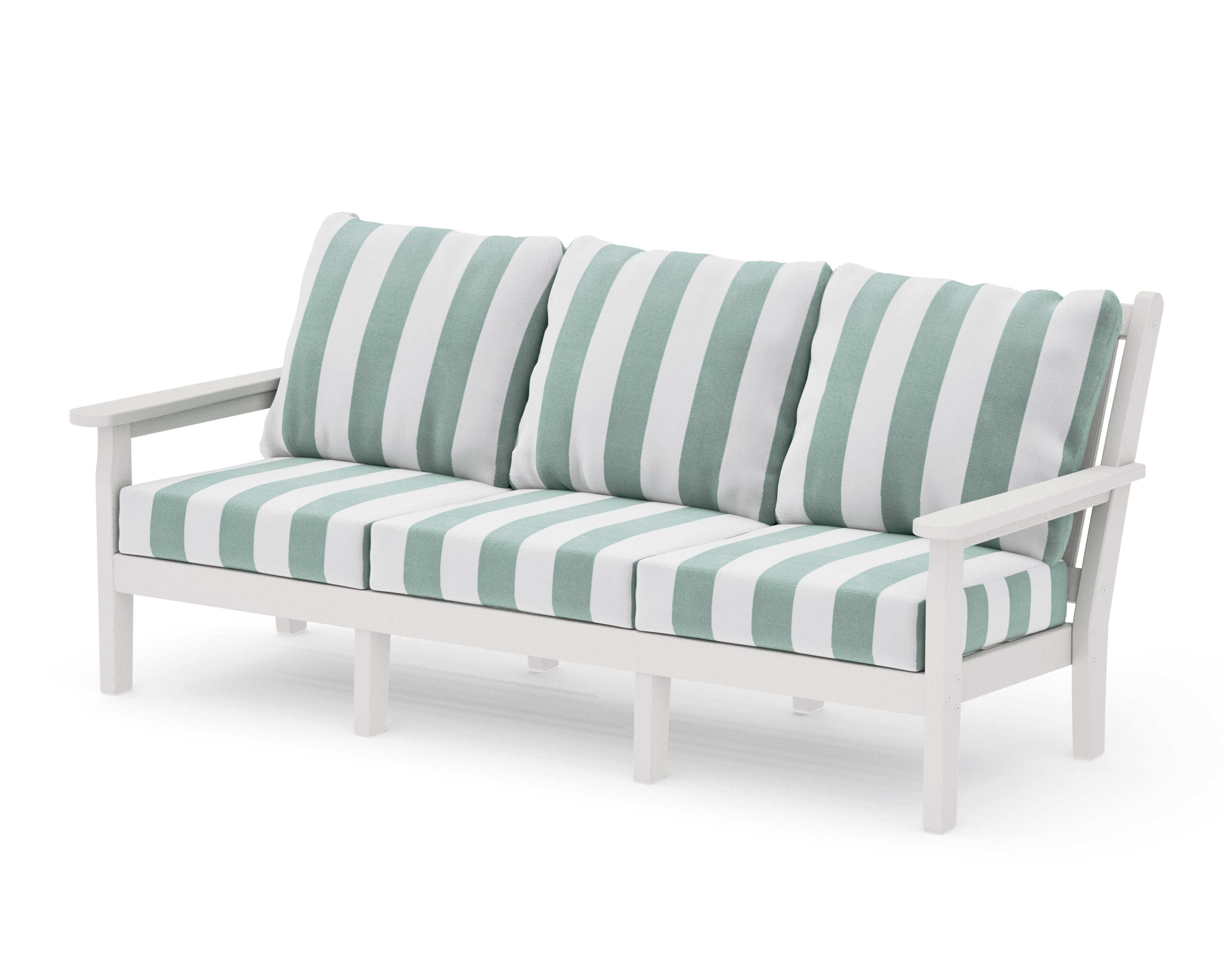 Chippendale Deep Seating Sofa in Vintage White / Cabana Stripe Glacier Spa