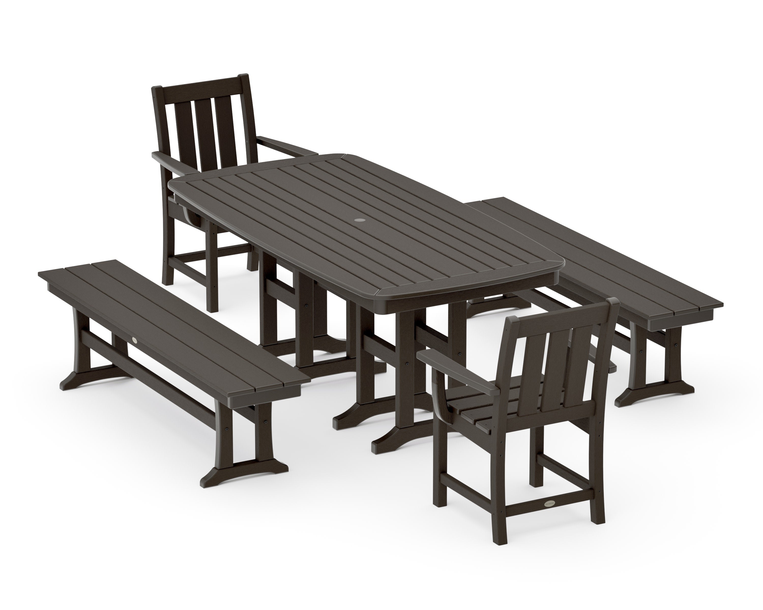 Oxford 5-Piece Dining Set with Benches in Vintage Coffee