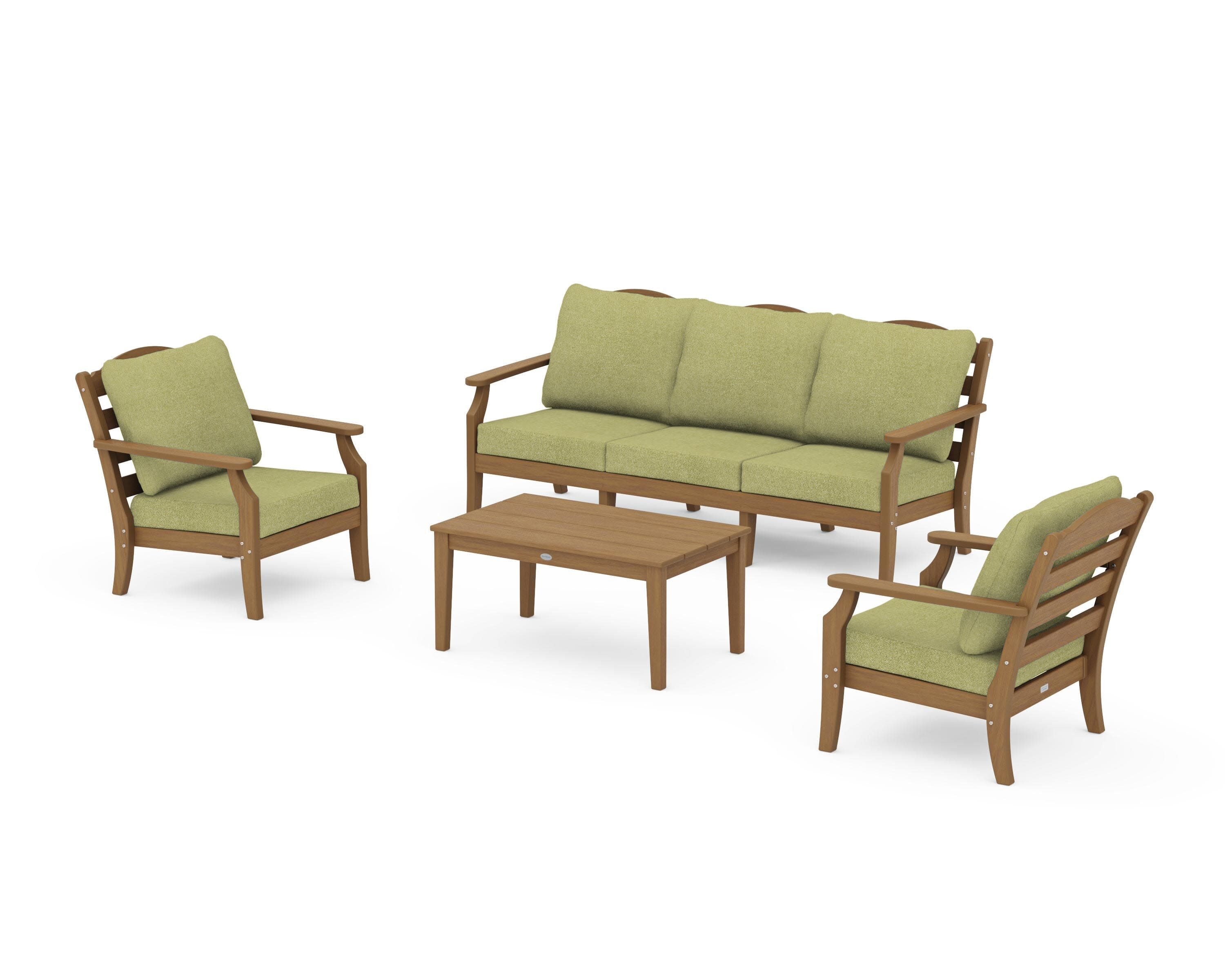 Savannah 4-Piece Deep Seating Set with Sofa in Natural / Chartreuse Boucle