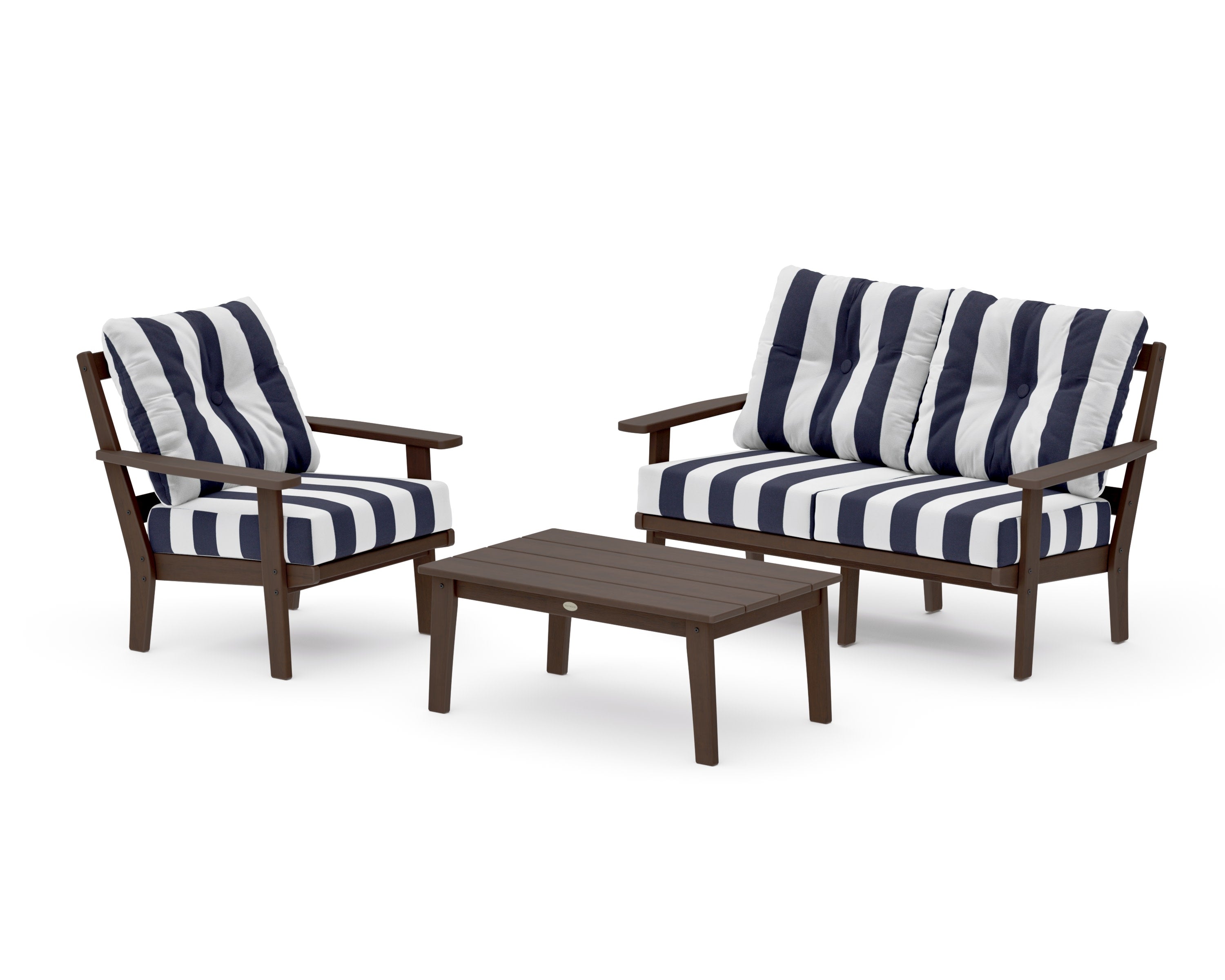 Prairie 3-Piece Deep Seating Set with Loveseat in Kona / Cabana Stripe Navy