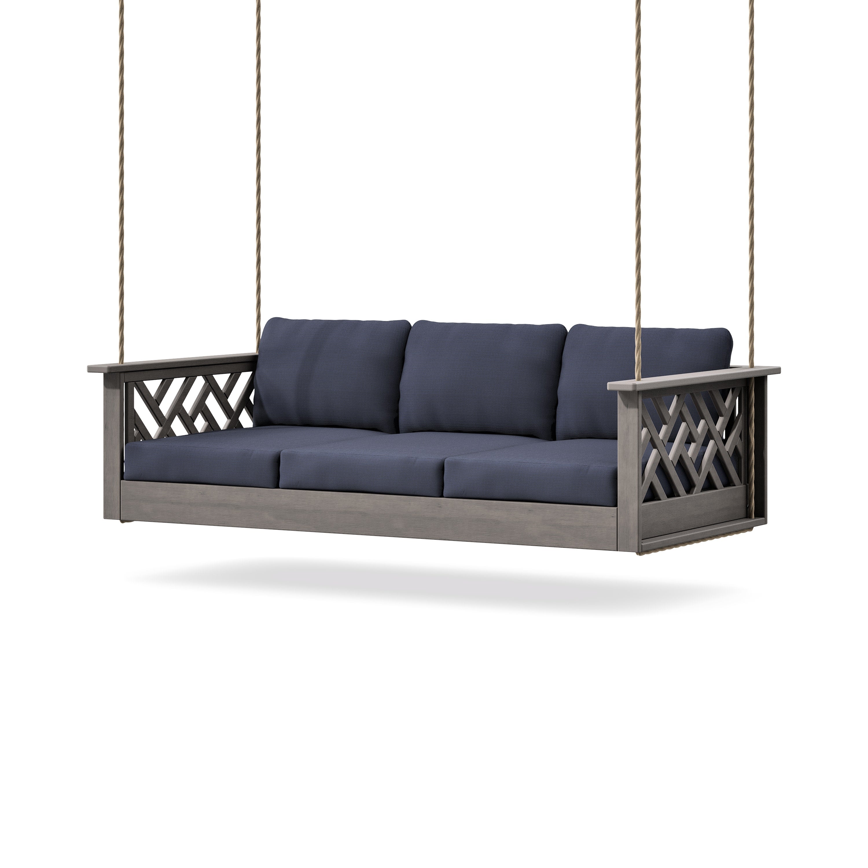 Chippendale Daybed Swing in Driftwood / Navy Linen