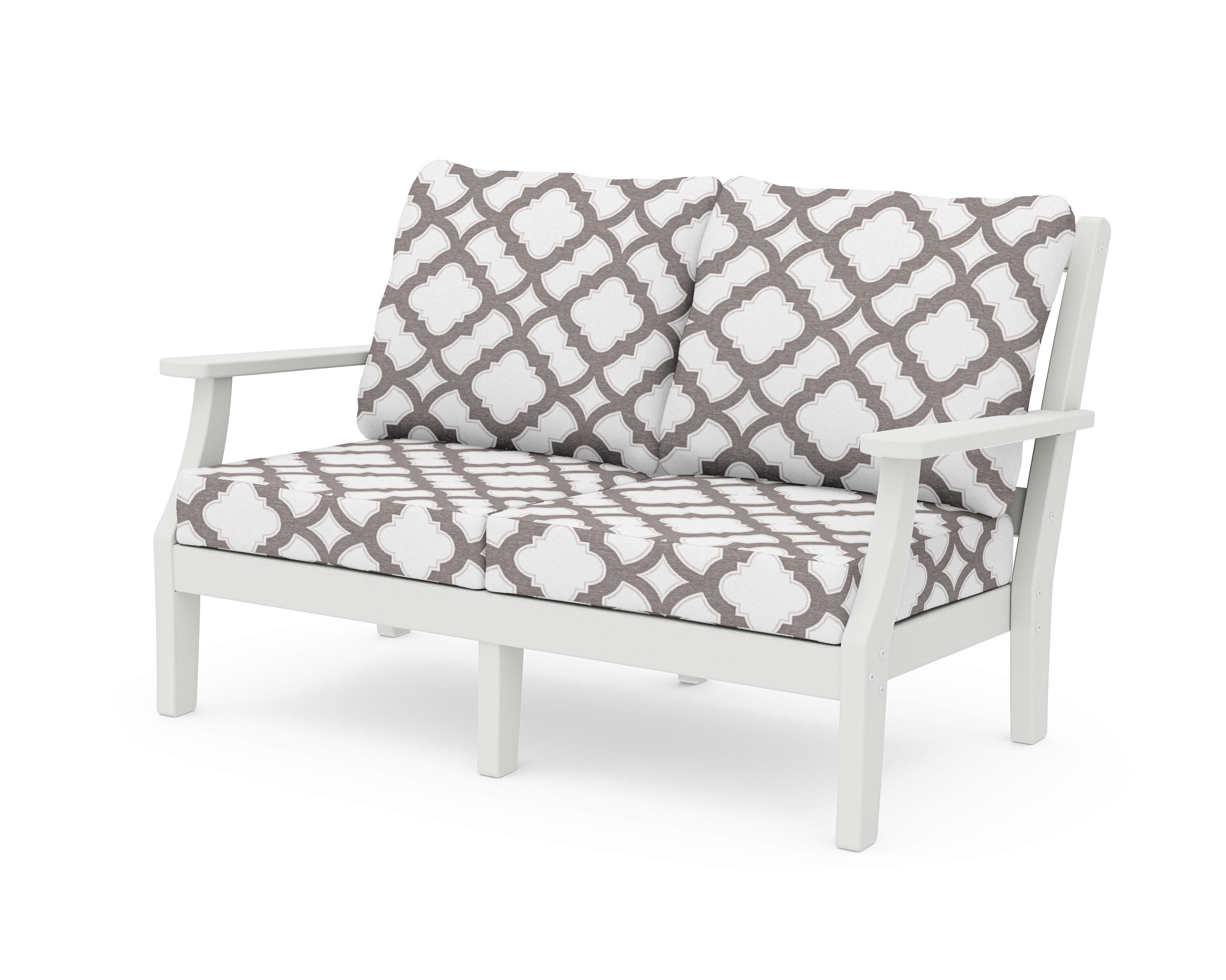 Chinoiserie Deep Seating Loveseat in Vintage White / Trellis Grey Mist