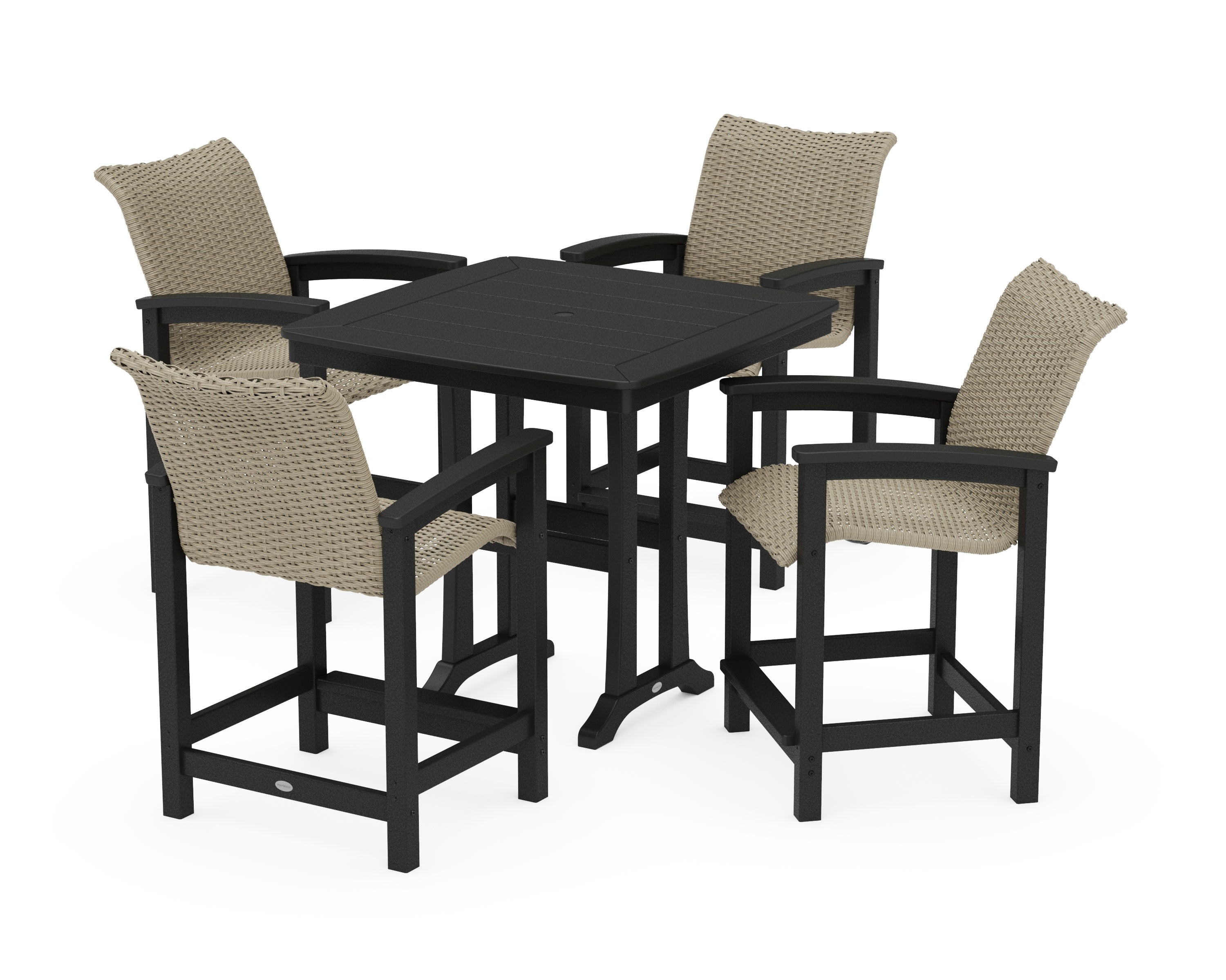 Coastal Woven 5-Piece Counter Set with Trestle Legs in Black / Dune Grass