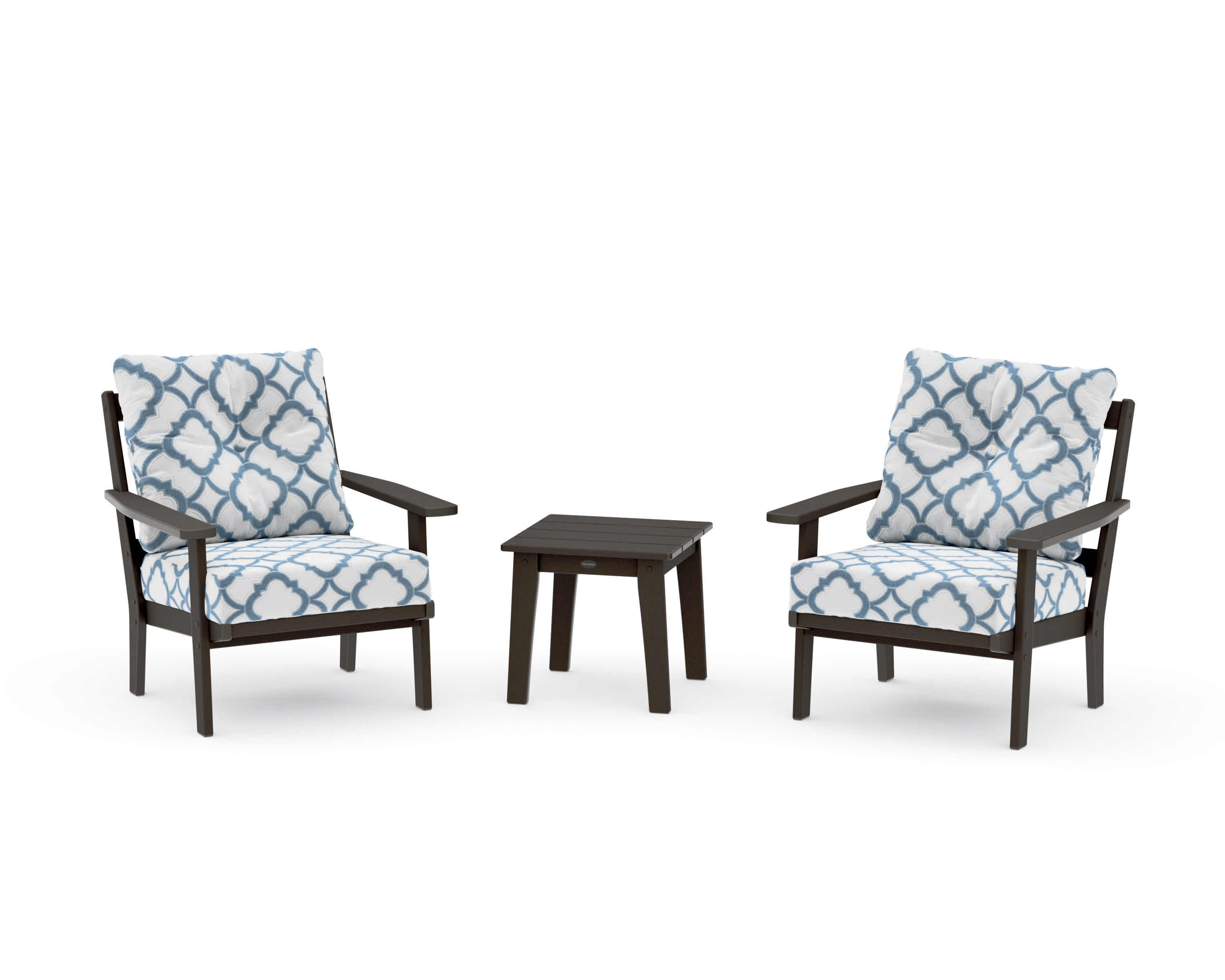 Oxford 3-Piece Deep Seating Set in Vintage Coffee / Trellis Sky Blue
