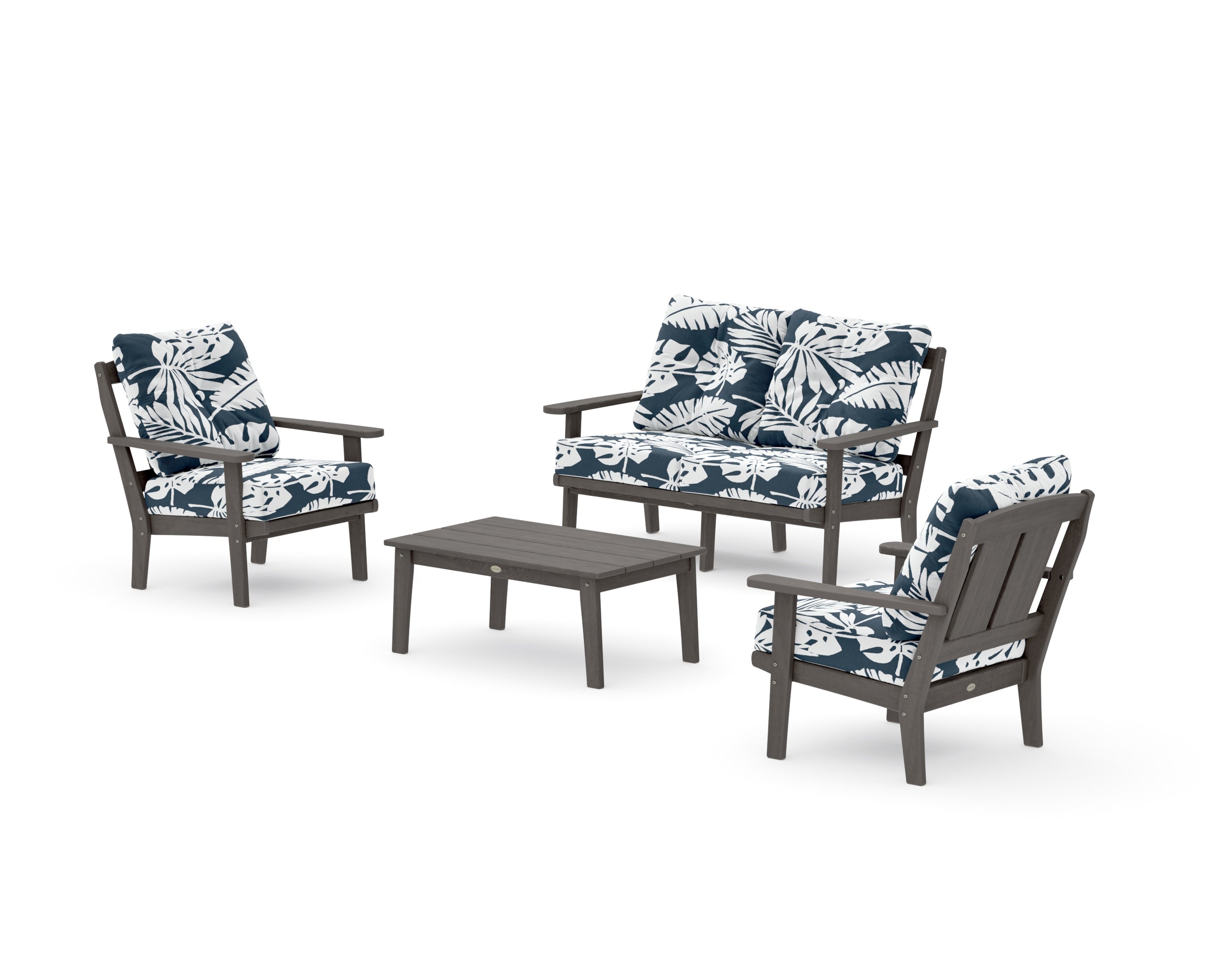 Mission 4-Piece Deep Seating Set with Loveseat in Driftwood / Leaf Marine Indigo