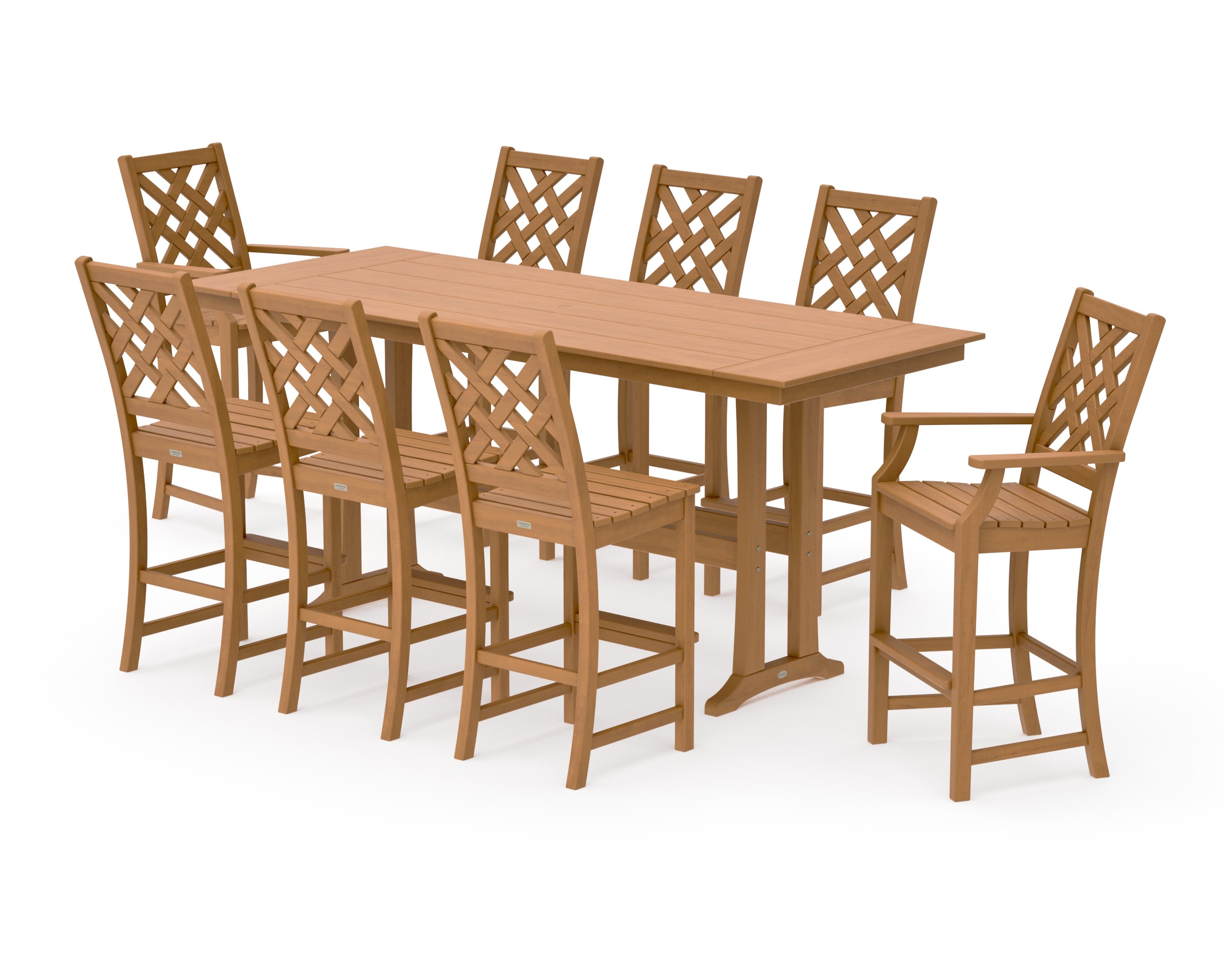 Wovendale 9-Piece Farmhouse Bar Set with Trestle Legs in Natural