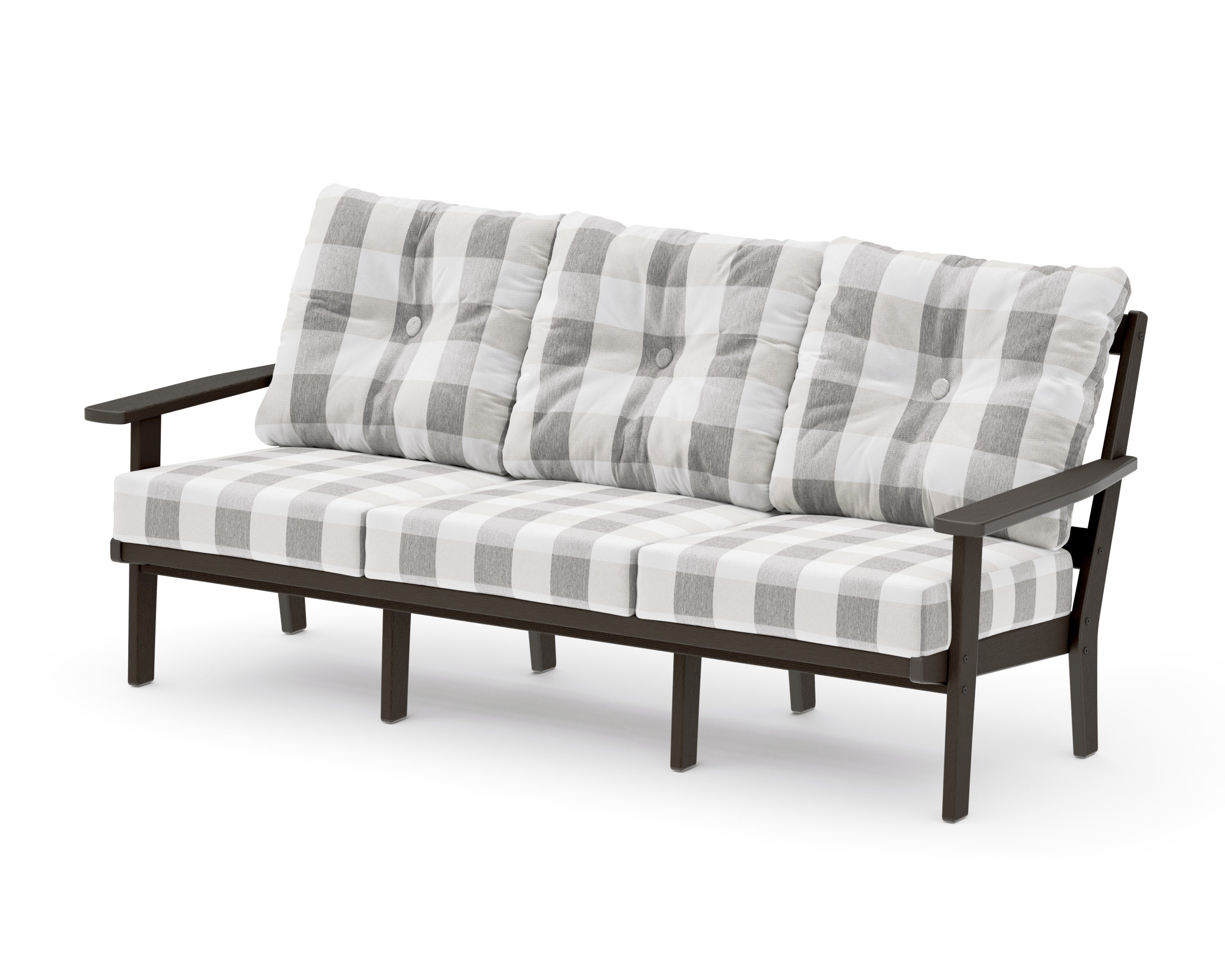 Oxford Deep Seating Sofa in Vintage Coffee / Buffalo Plaid Grey Mist