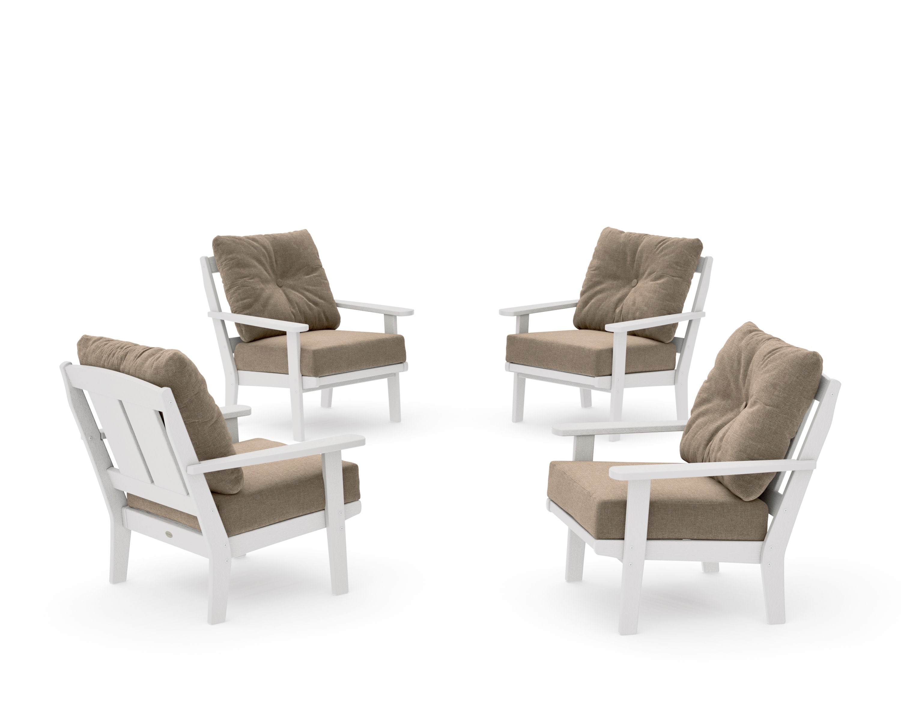 Mission 5-Piece Deep Seating Set with Fire Pit Table in Vintage White / Spiced Burlap