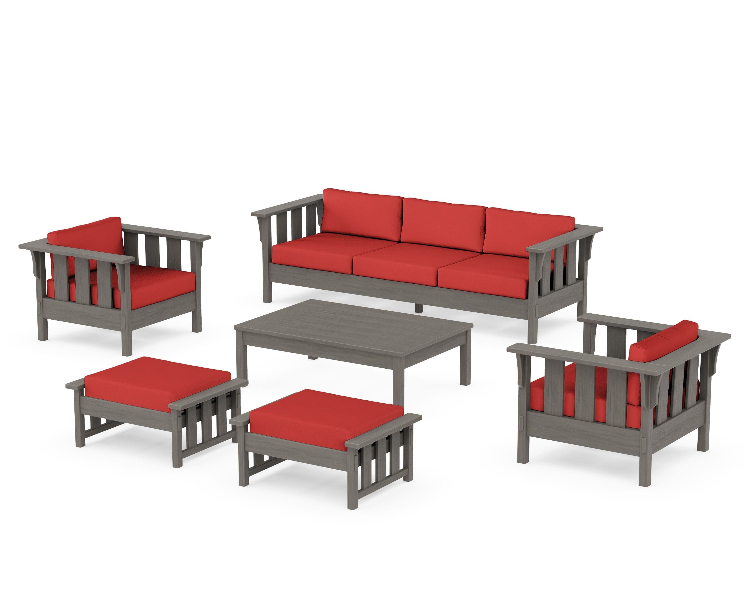 Acadia 6-Piece Lounge Sofa Set in Driftwood / Crimson Linen