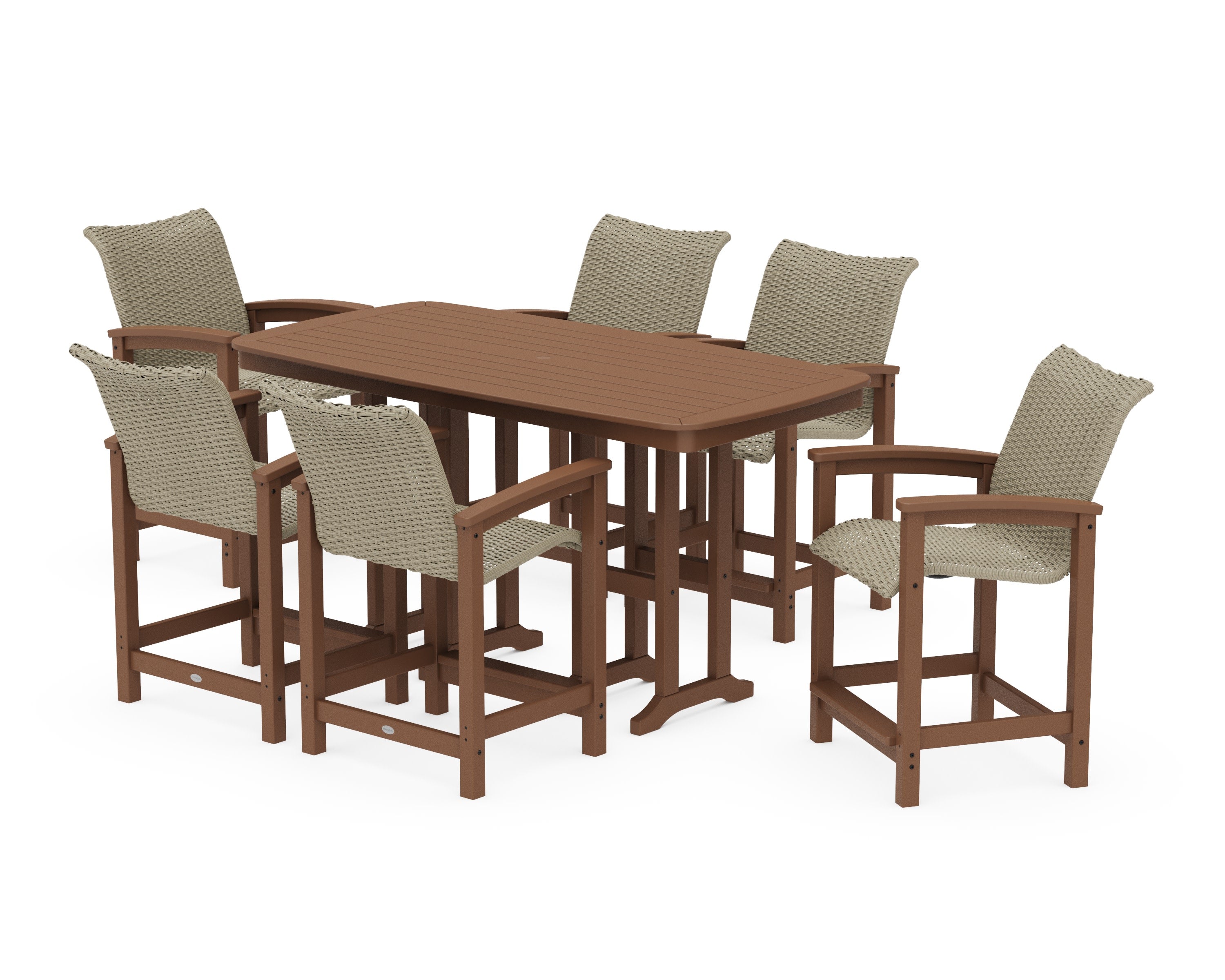 Coastal Woven Arm Chair 7-Piece Counter Set in Teak / Dune Grass