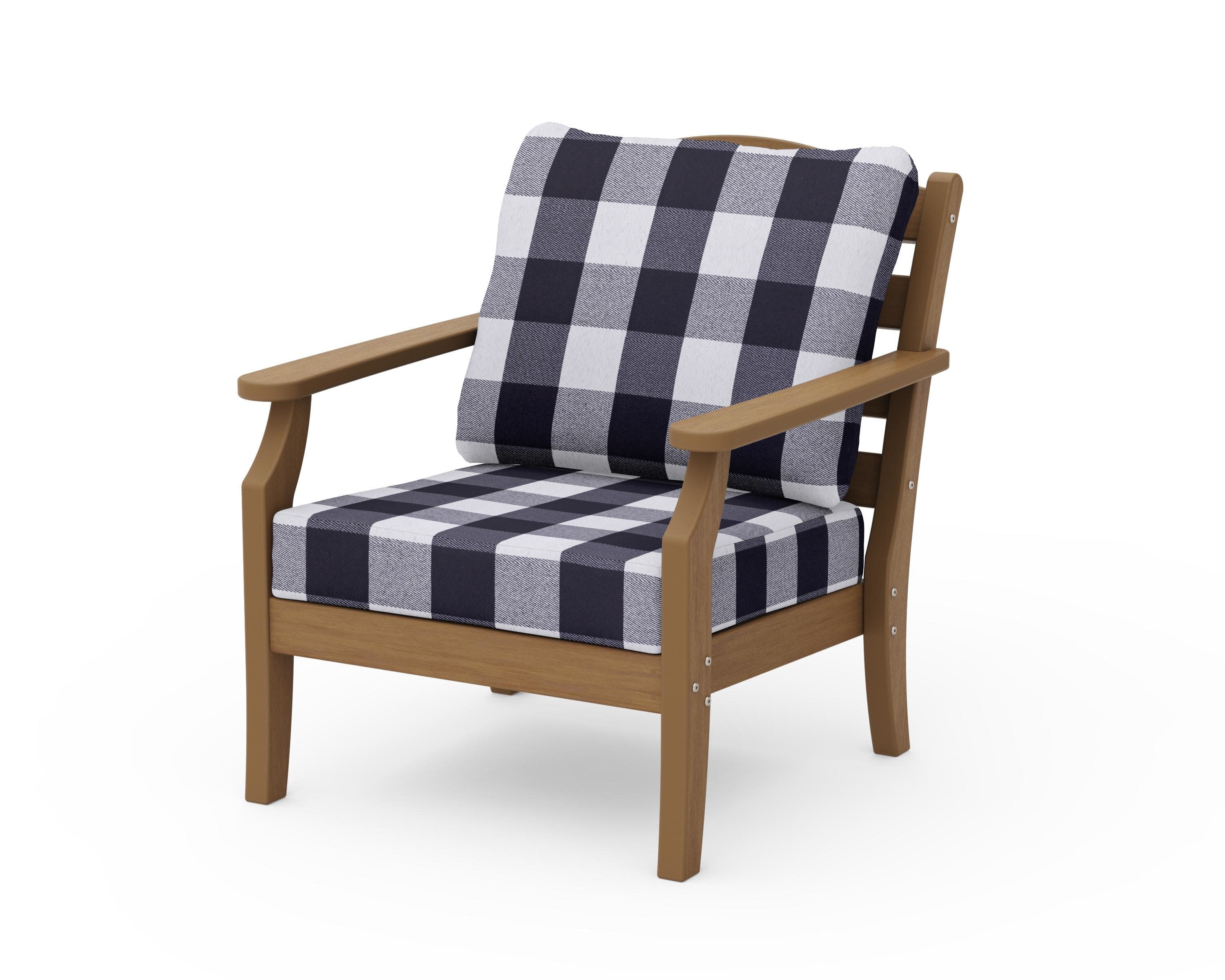 Savannah Deep Seating Chair in Natural / Buffalo Plaid Navy