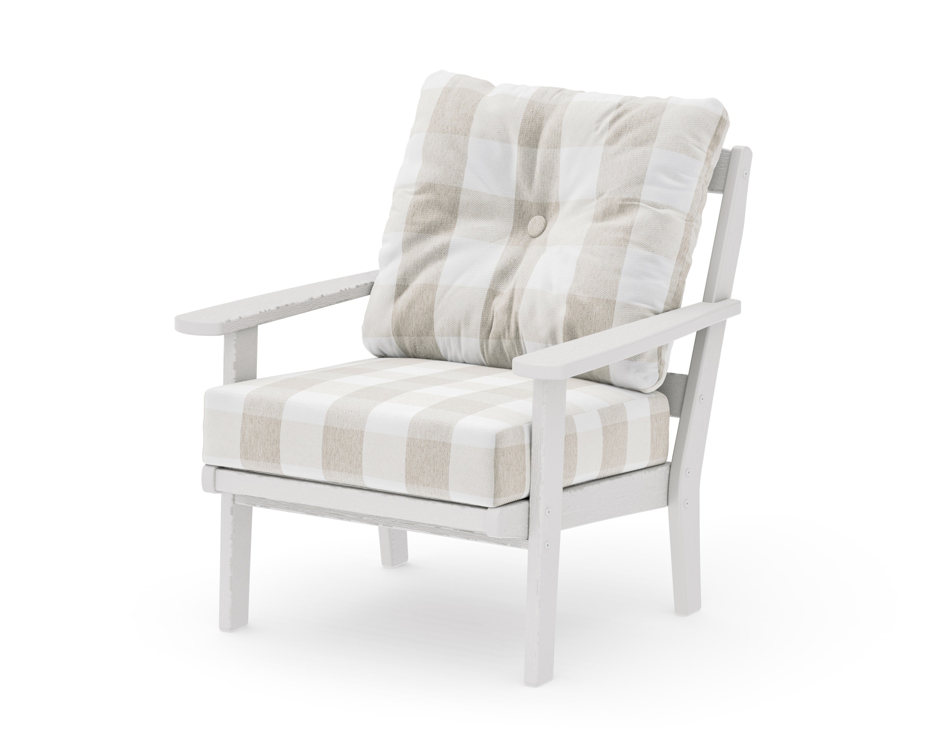 Mission Deep Seating Chair in Vintage White / Buffalo Plaid Dune Burlap