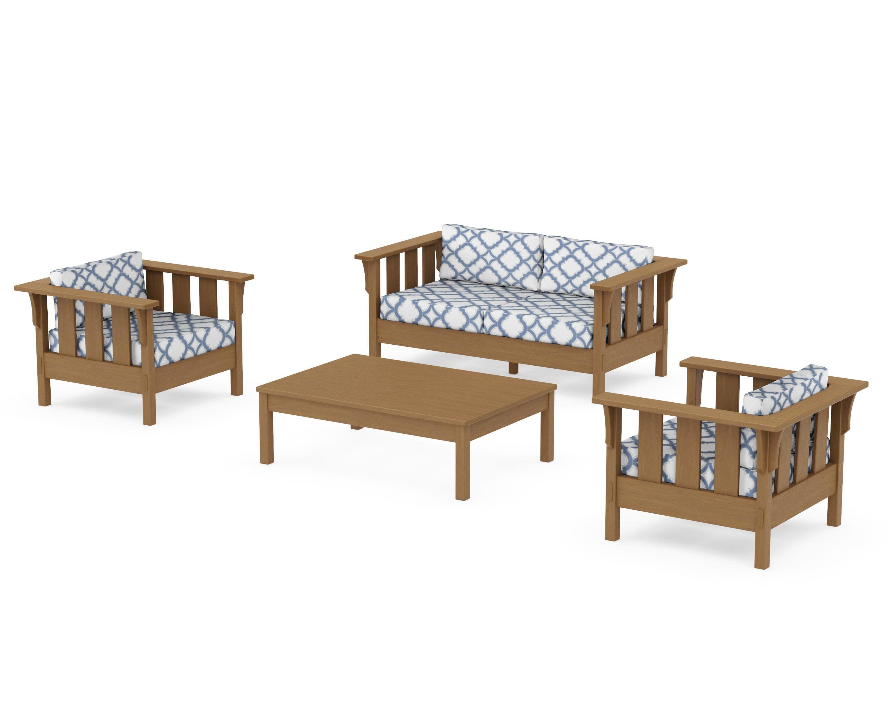 Acadia 4-Piece Deep Seating Set with Loveseat in Natural / Trellis Sky Blue