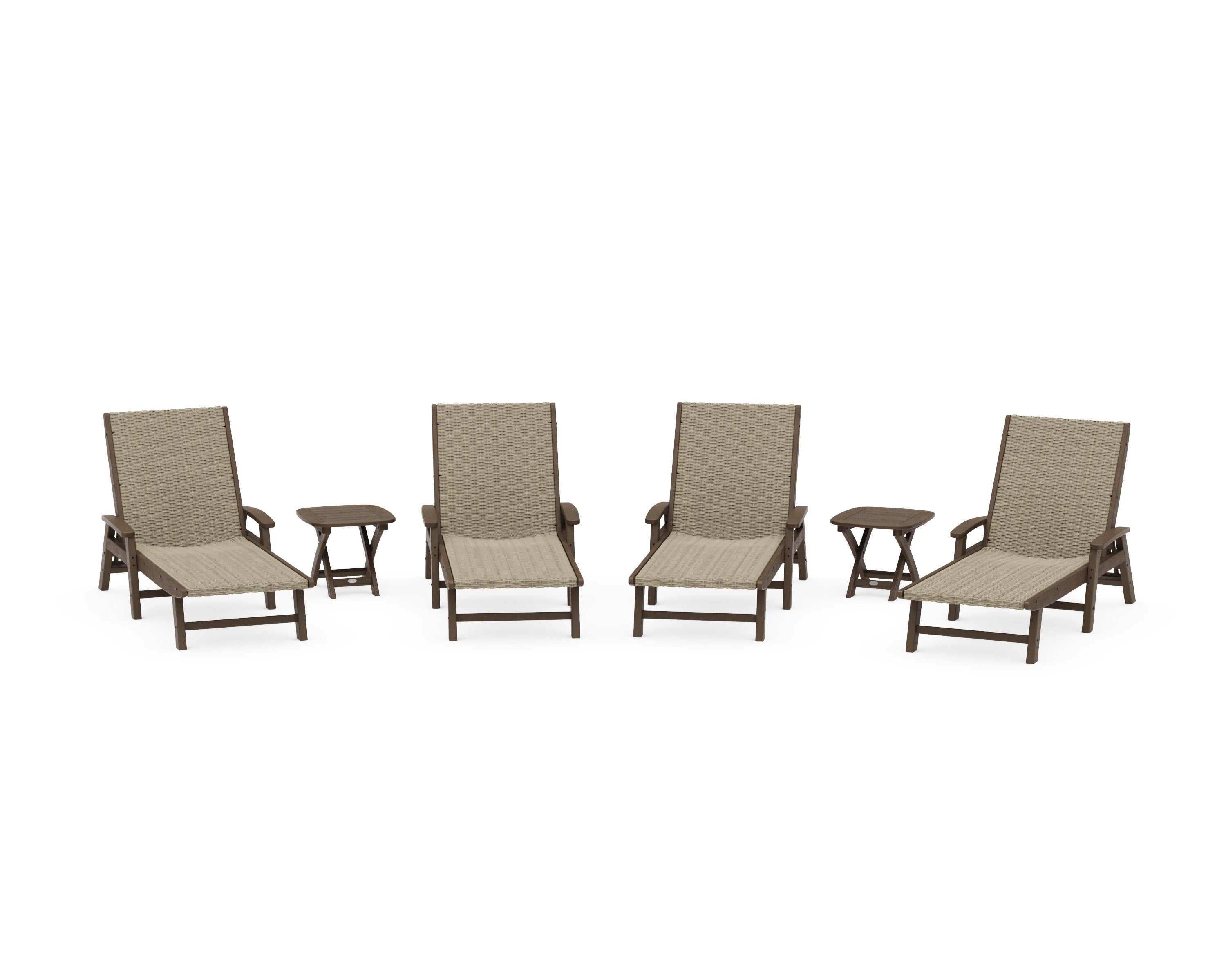 6- Piece Coastal Woven Chaise with Arms Chaise Lounge Set in Kona / Dune Grass