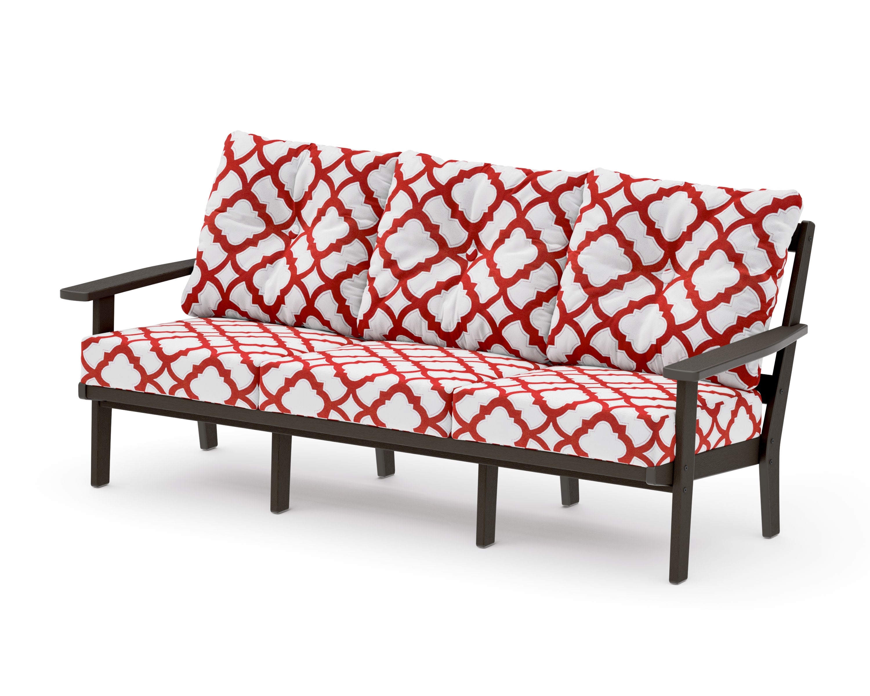 Oxford Deep Seating Sofa in Vintage Coffee / Trellis Crimson