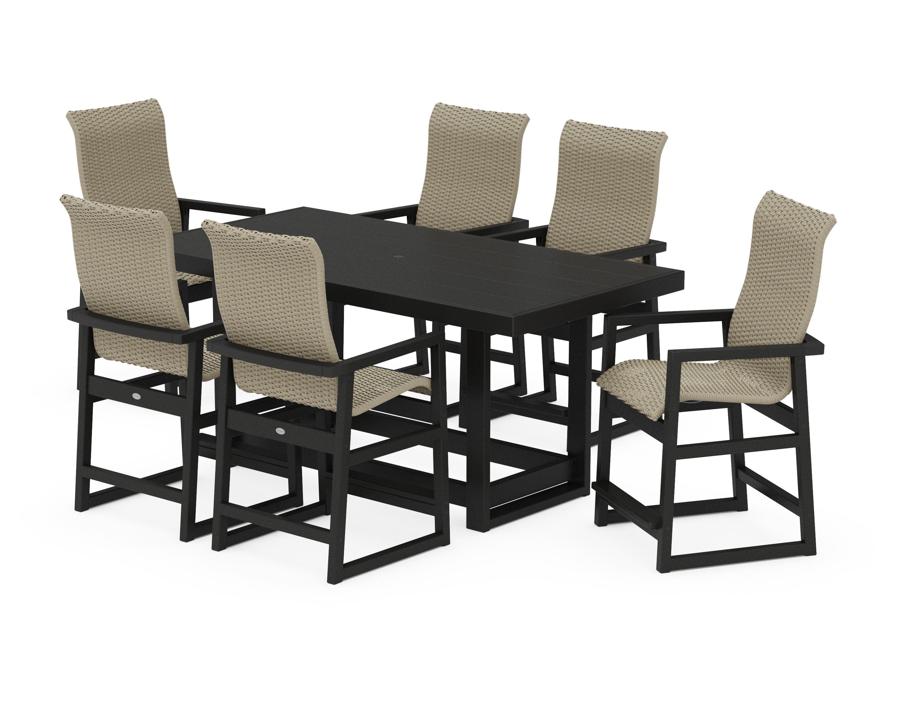 EDGE Woven Highback Arm Chair 7-Piece Counter Set in Black / Dune Grass