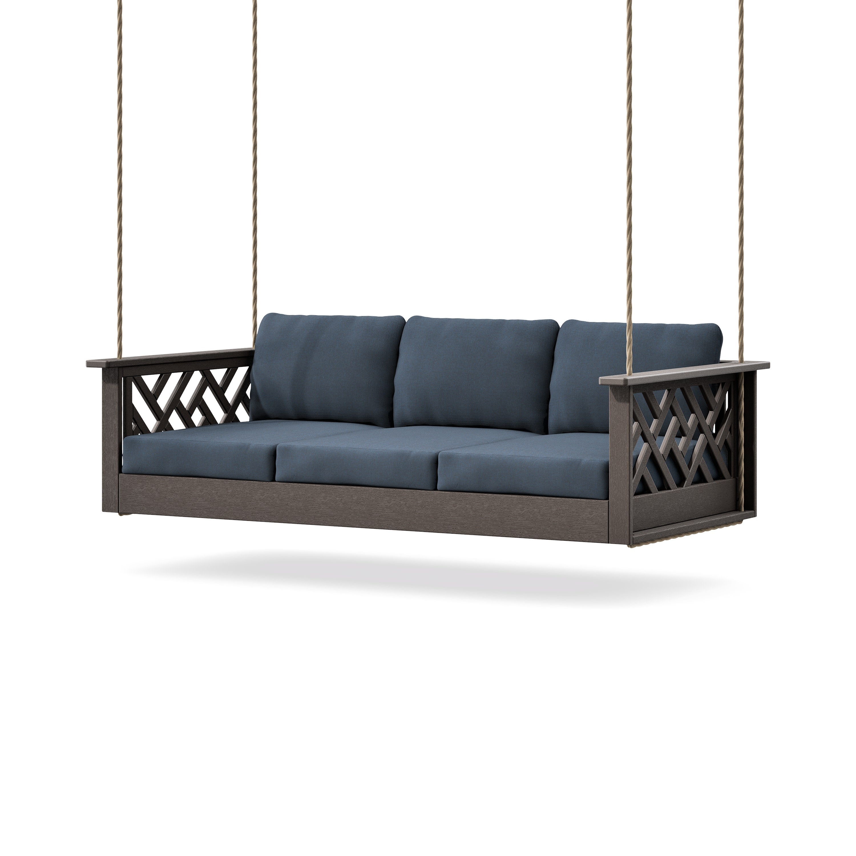 Chippendale Daybed Swing in Vintage Coffee / Marine Indigo