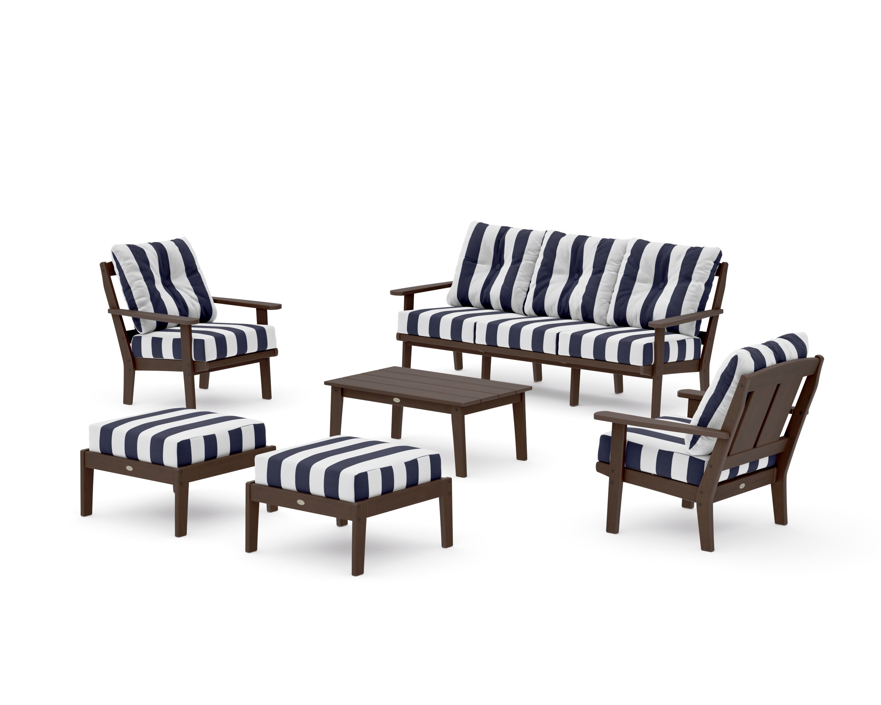 Mission 6-Piece Lounge Sofa Set in Kona / Cabana Stripe Navy