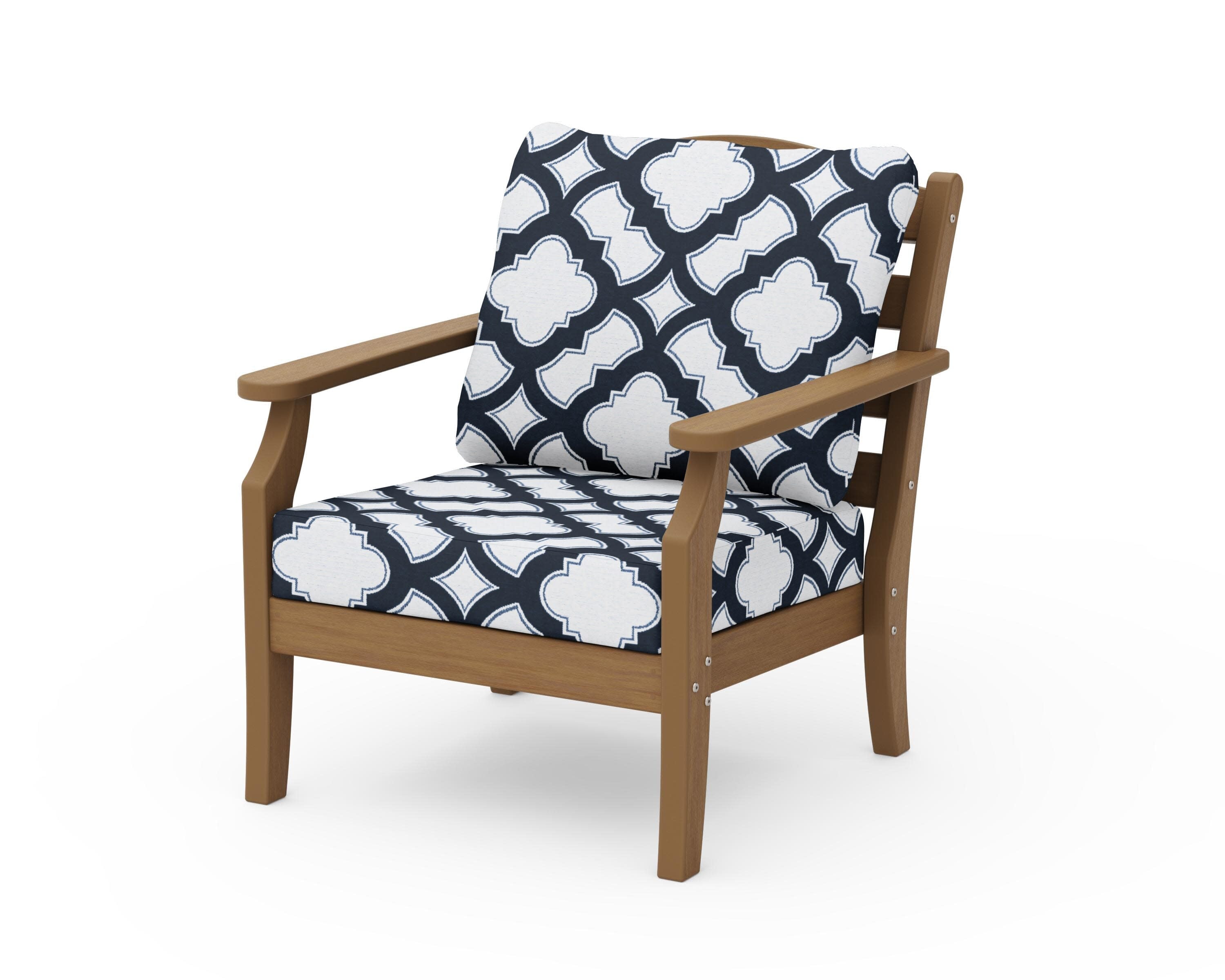 Savannah Deep Seating Chair in Natural / Trellis Marine Indigo
