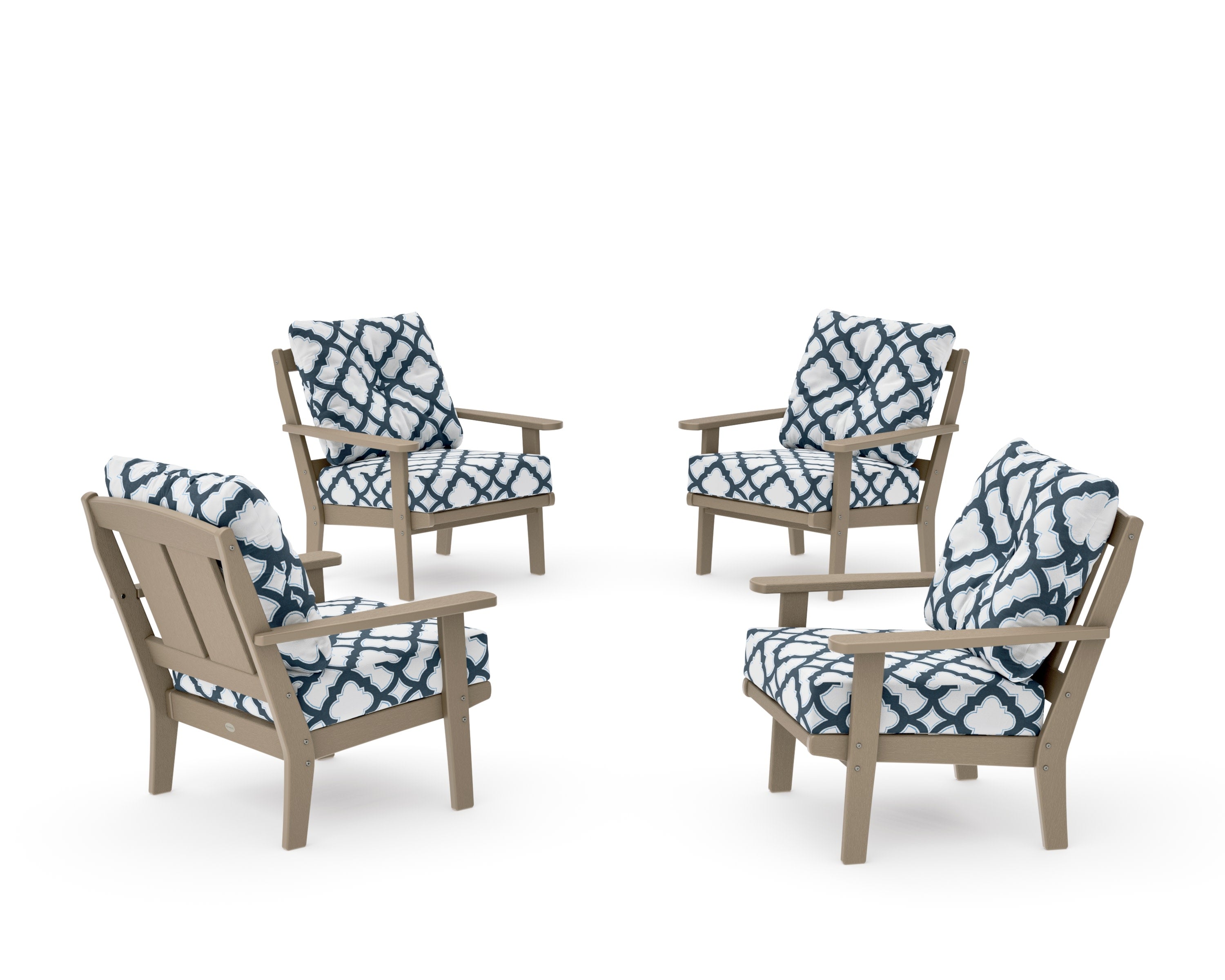 Mission 5-Piece Deep Seating Set with Fire Pit Table in Vintage Sahara / Trellis Marine Indigo