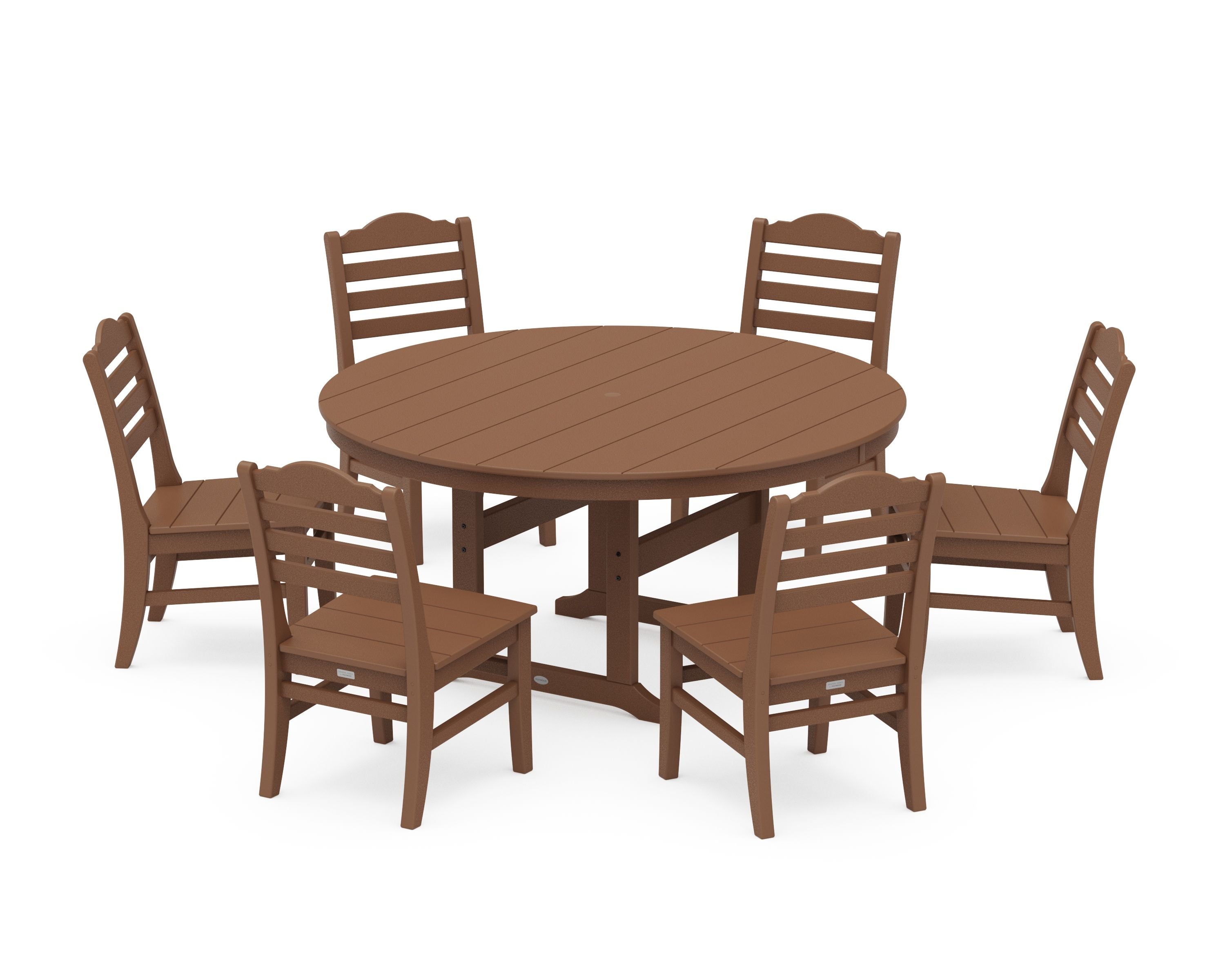 Savannah 7-Piece Side Chair Round Farmhouse Dining Set in Teak