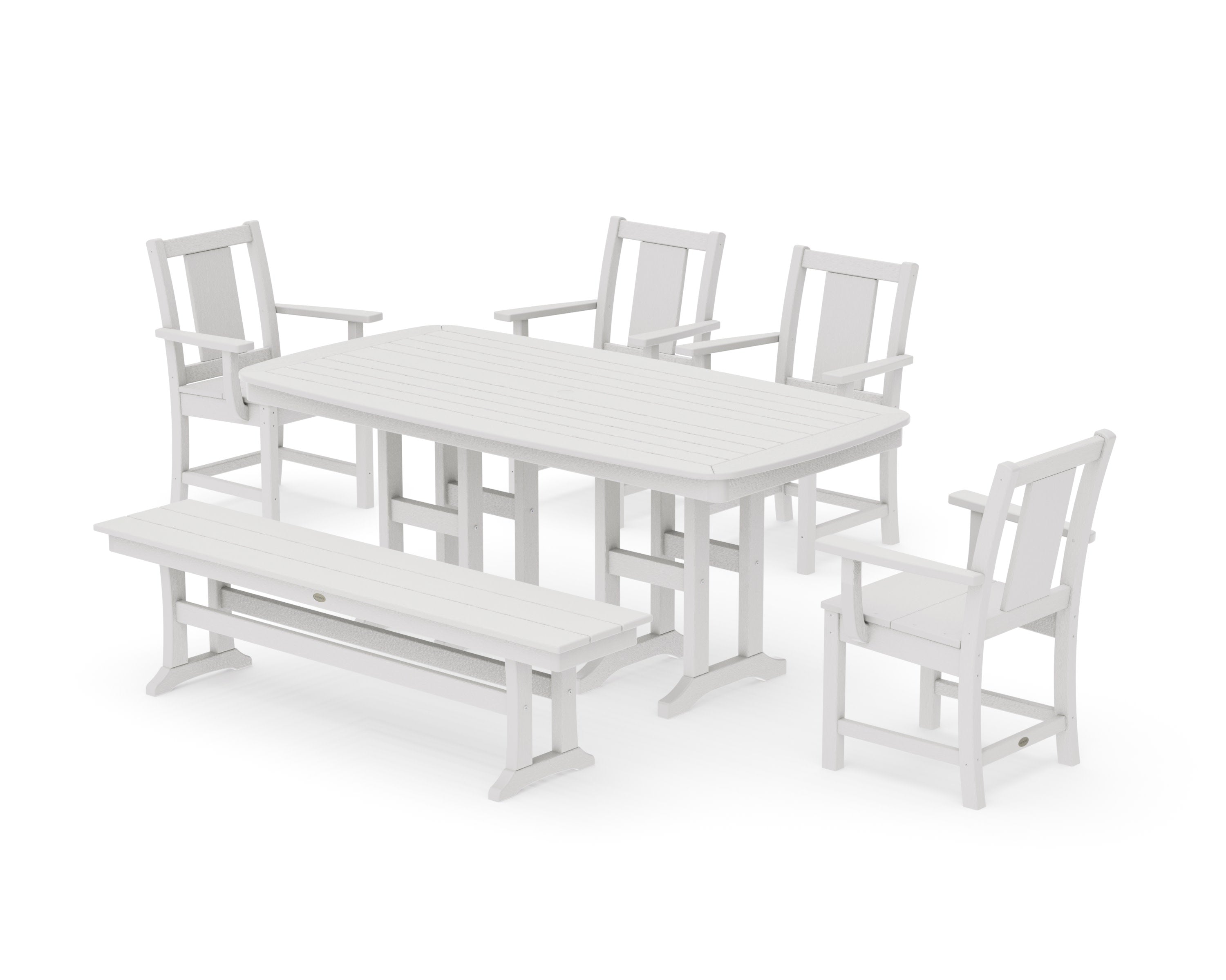 Prairie 6-Piece Dining Set with Bench in Vintage White