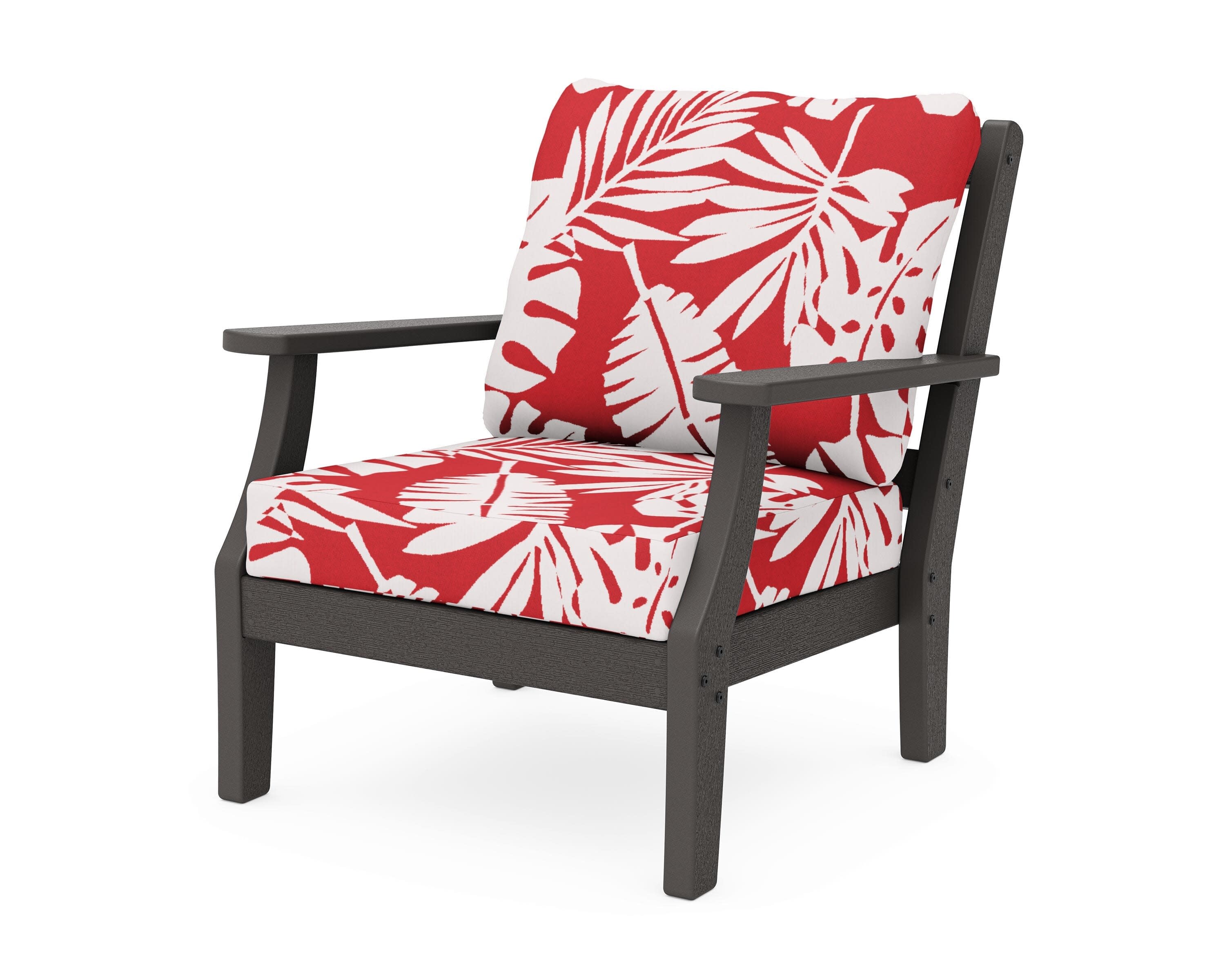 Chinoiserie Deep Seating Chair in Vintage Coffee / Leaf Crimson