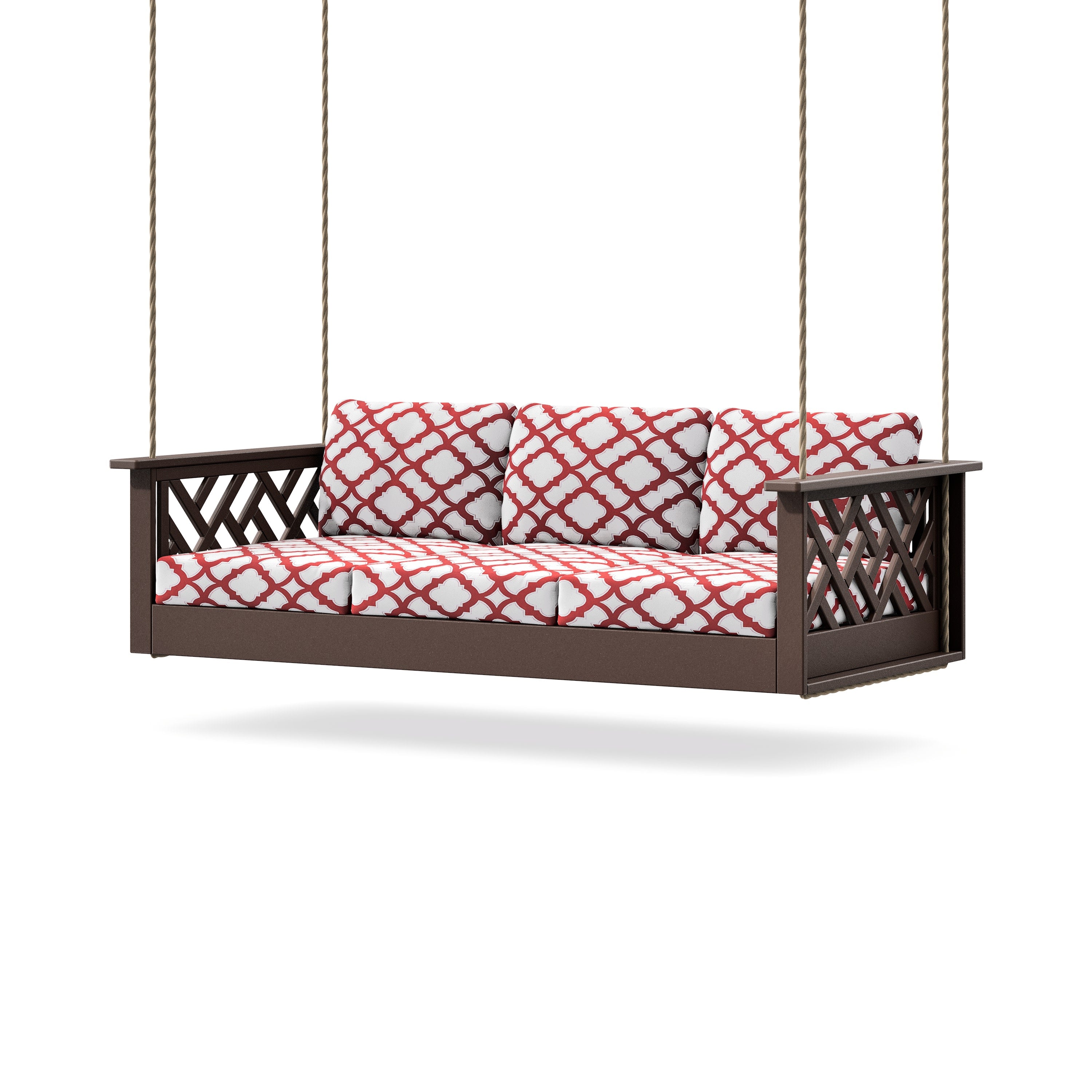 Chippendale Daybed Swing in Mahogany / Trellis Crimson