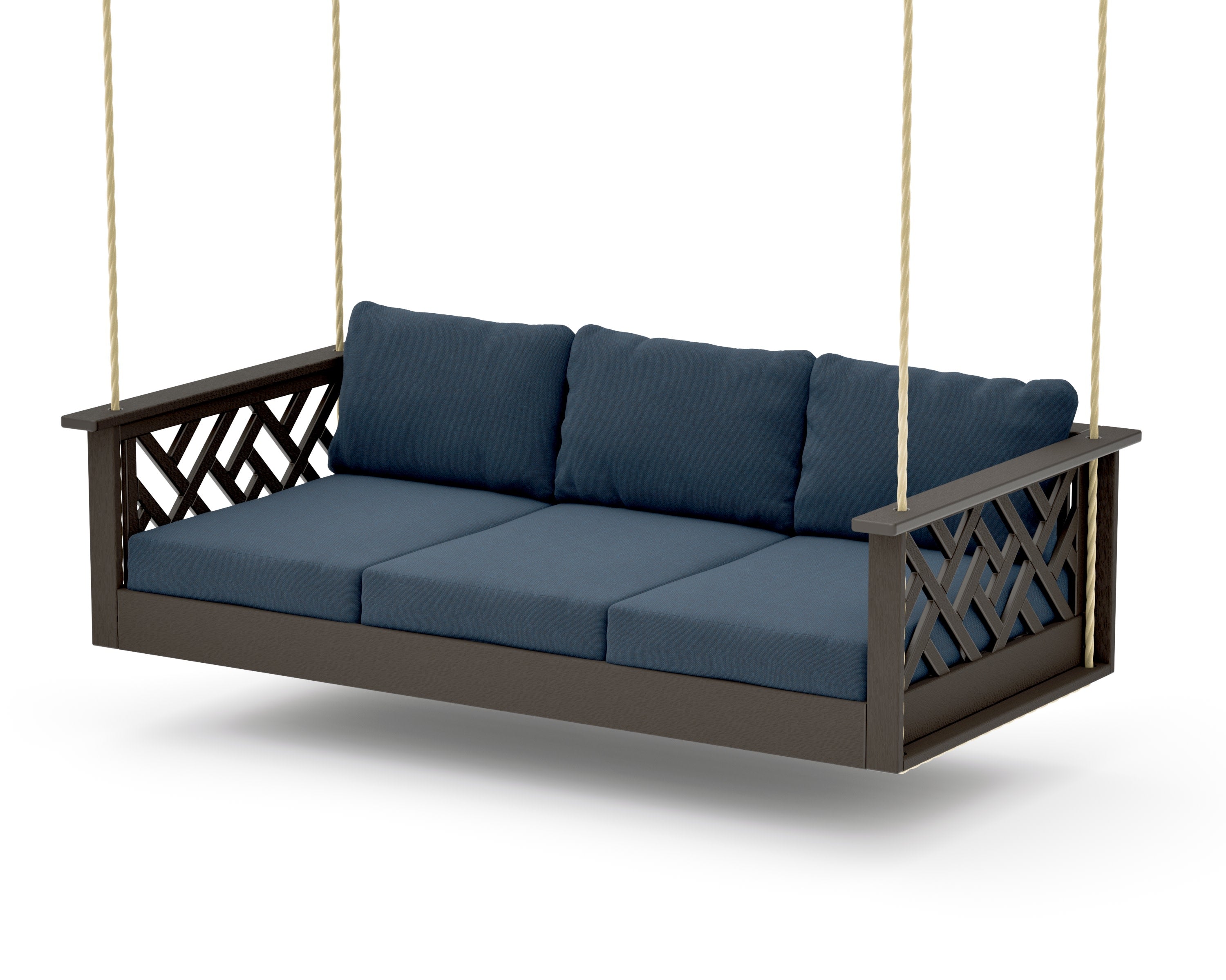 Chippendale Daybed Swing in Vintage Coffee / Marine Indigo