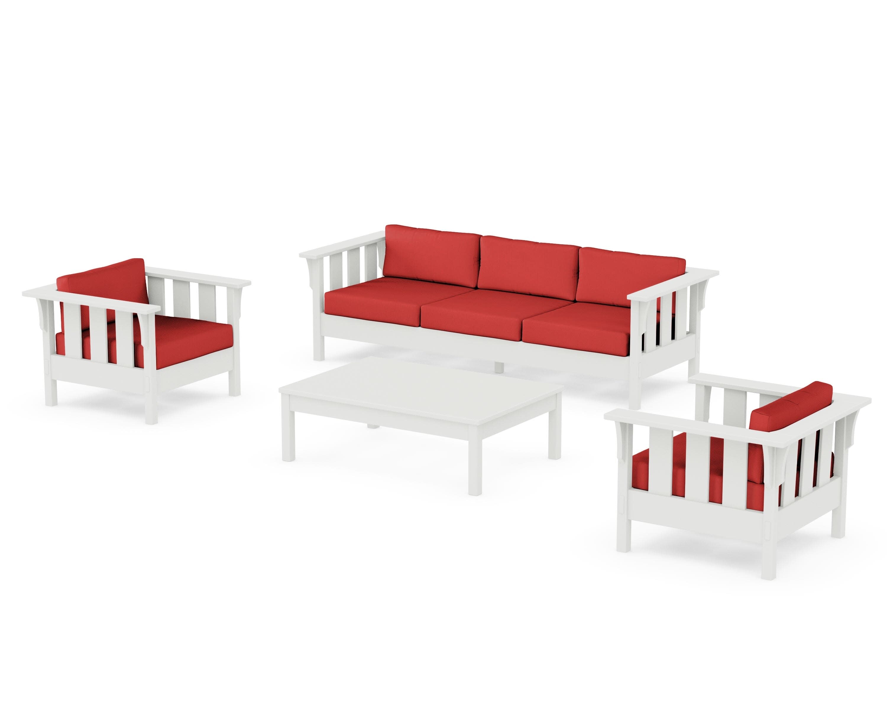 Acadia 4-Piece Deep Seating Set with Sofa in Vintage White / Crimson Linen