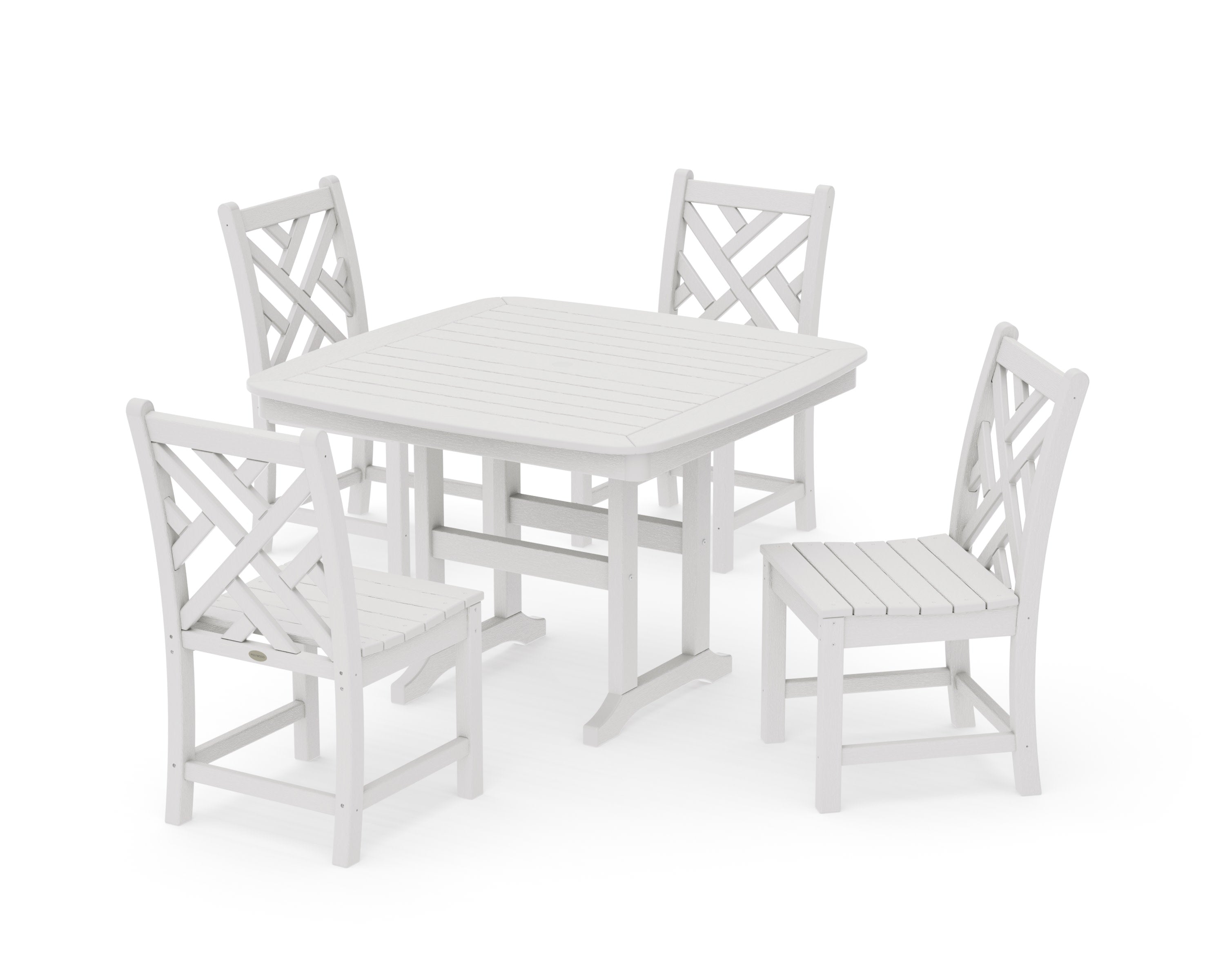 Chippendale Side Chair 5-Piece Dining Set with Trestle Legs in Vintage White