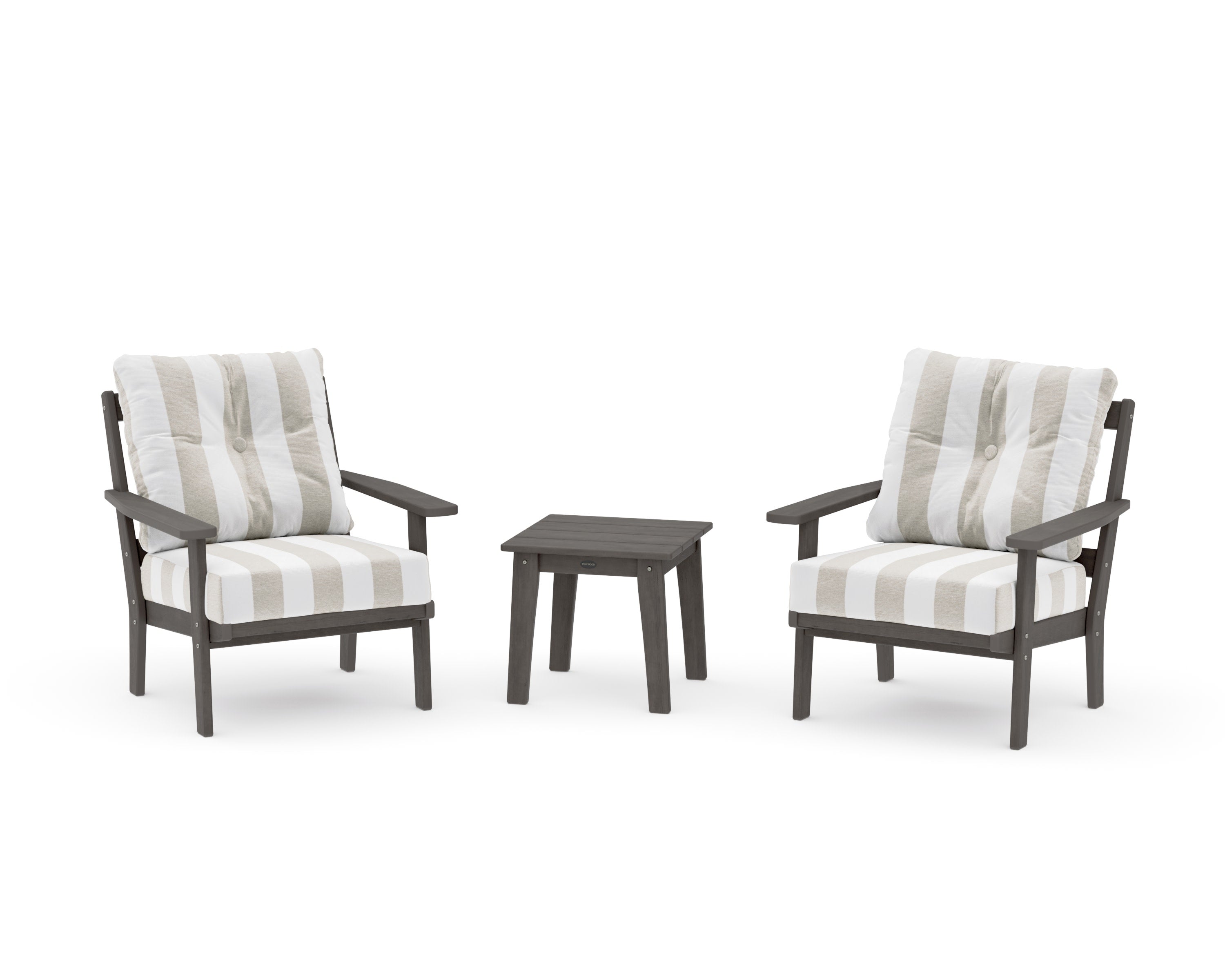Oxford 3-Piece Deep Seating Set in Driftwood / Cabana Stripe Dune Burlap