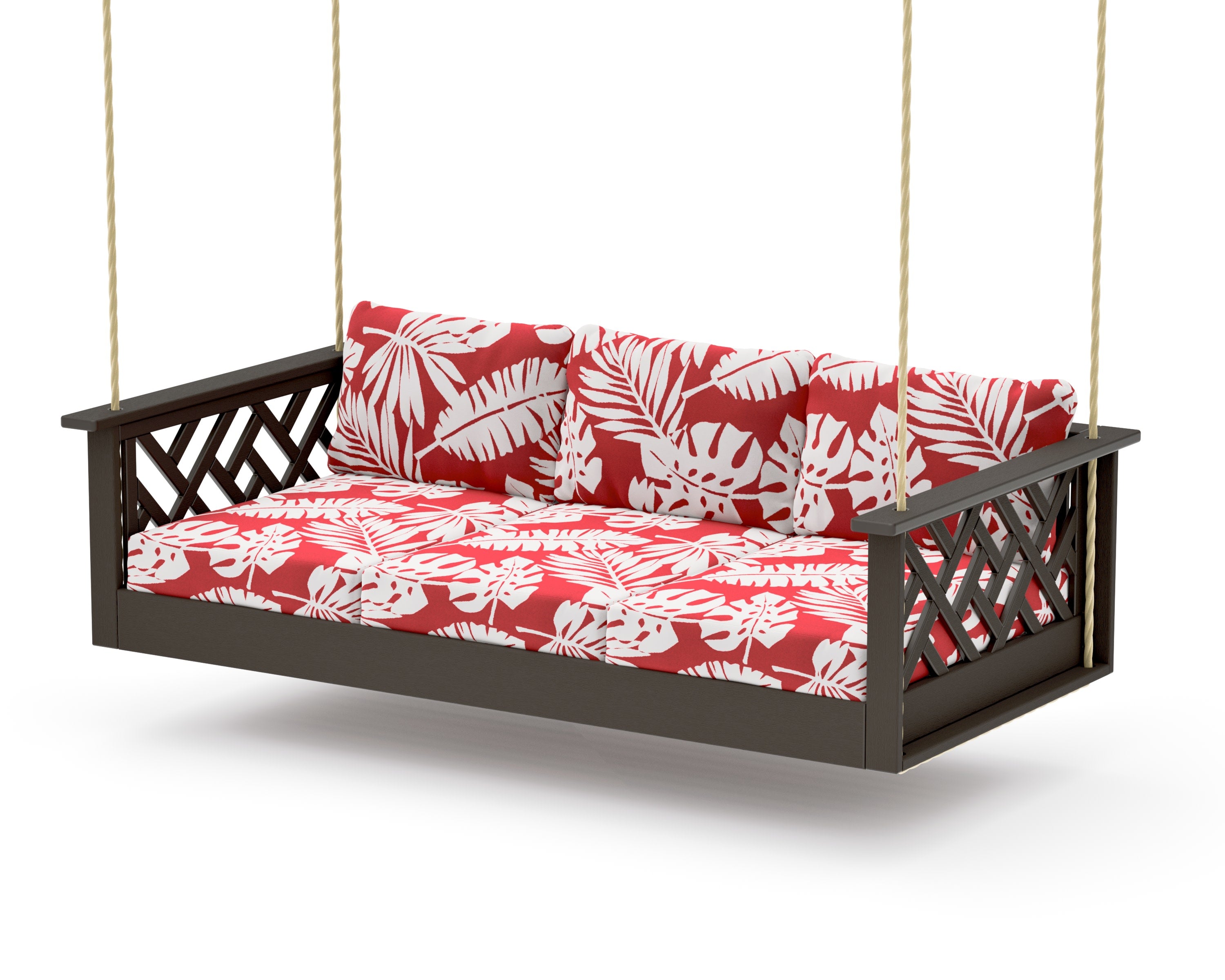 Chippendale Daybed Swing in Vintage Coffee / Leaf Crimson