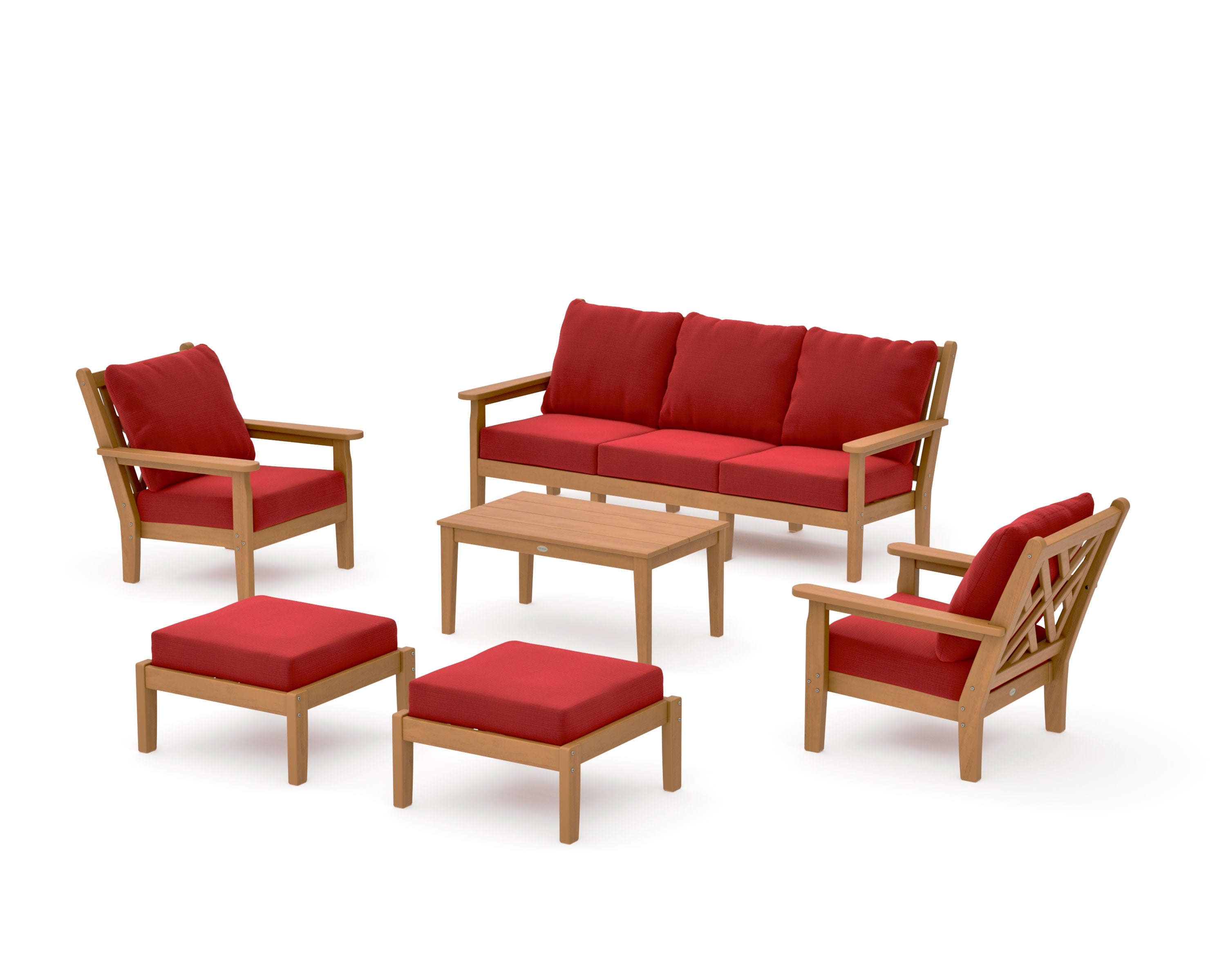 Chippendale 6-Piece Lounge Sofa Set in Natural / Crimson Linen