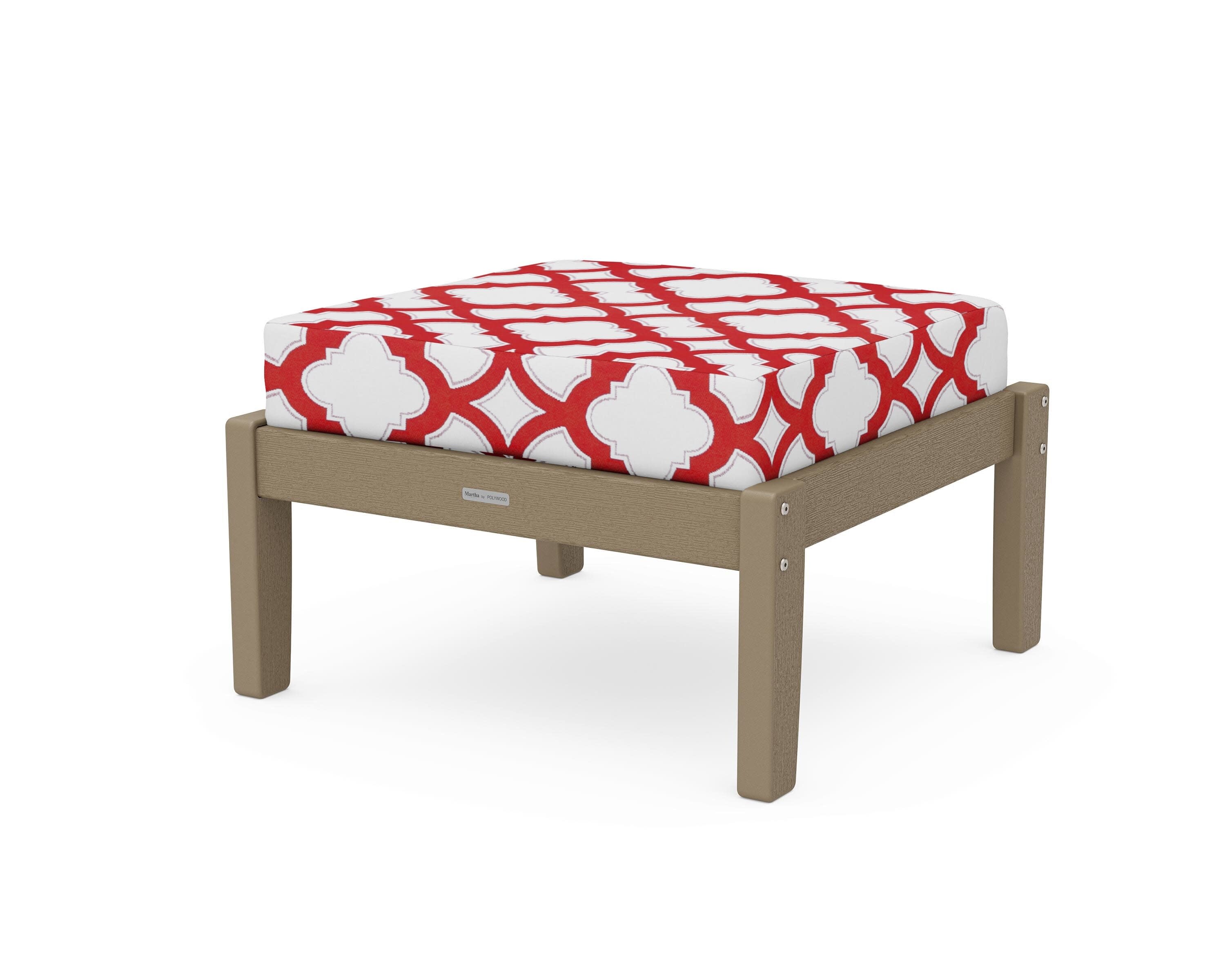 Chinoiserie Deep Seating Ottoman in Vintage Sahara / Trellis Crimson