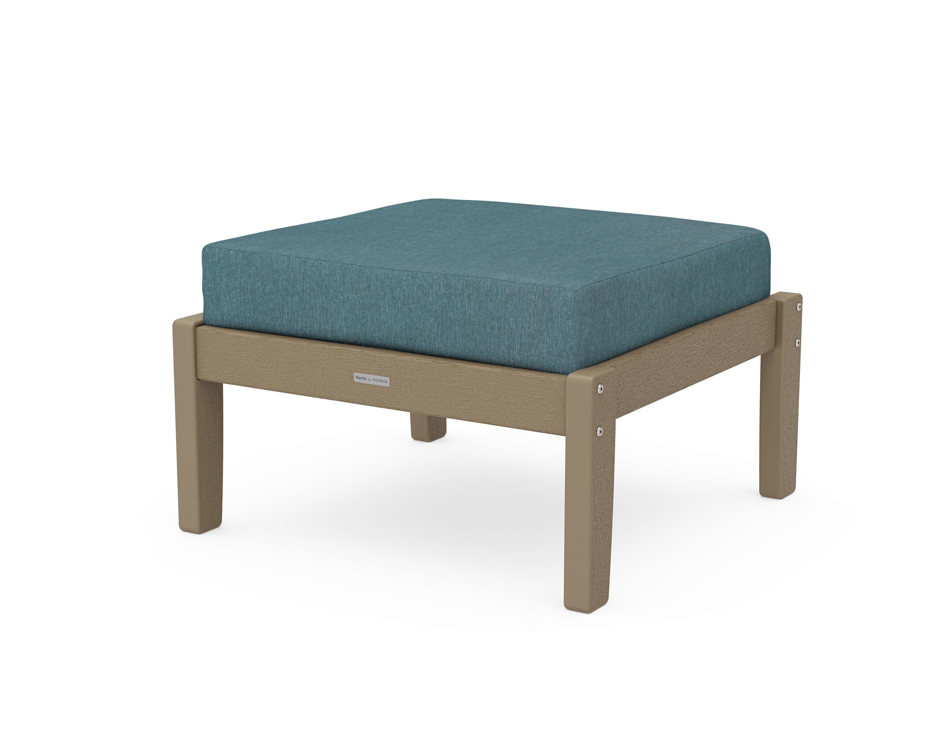 Chinoiserie Deep Seating Ottoman in Vintage Sahara / Ocean Teal