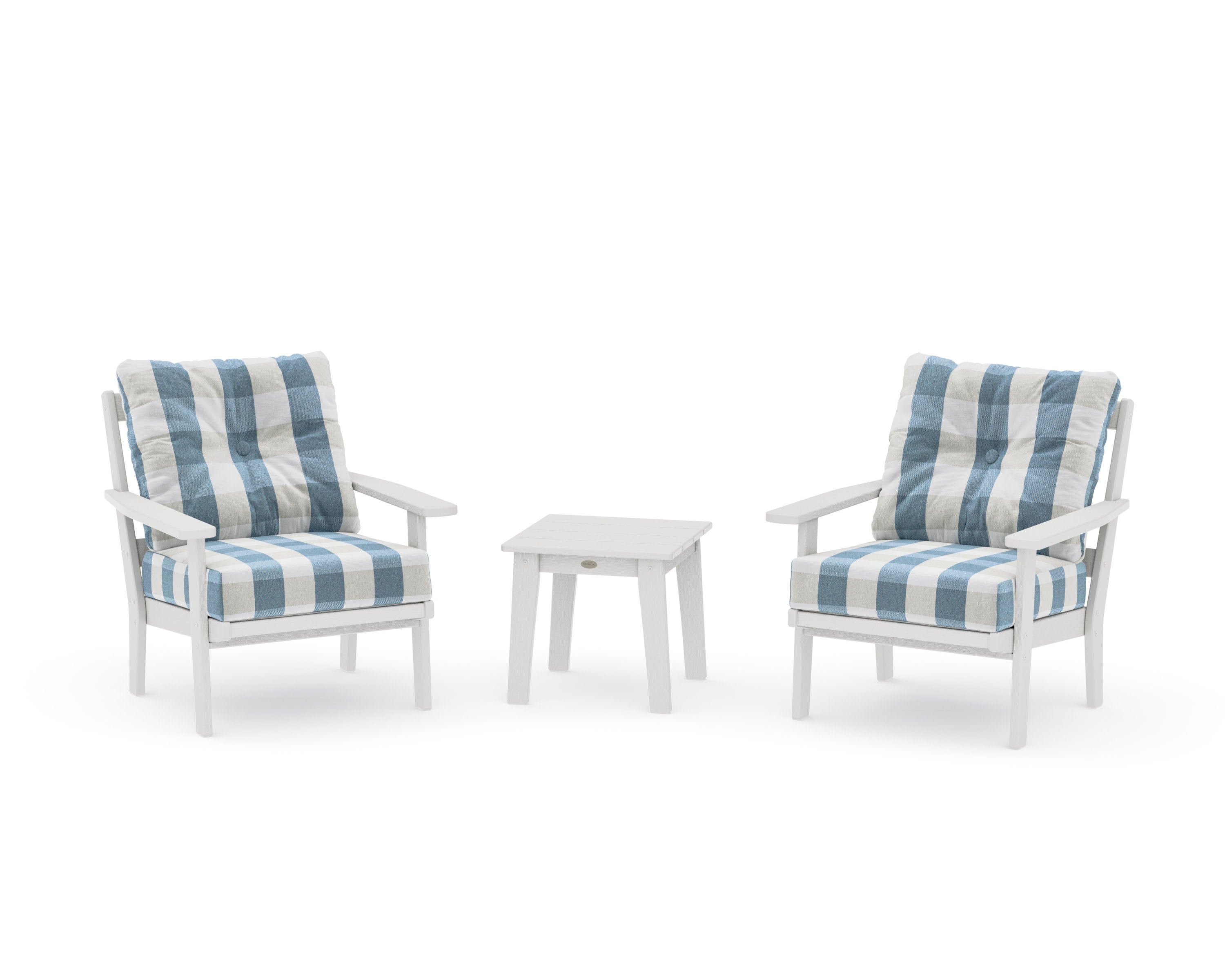 Prairie 3-Piece Deep Seating Set in Vintage White / Buffalo Plaid Sky Blue